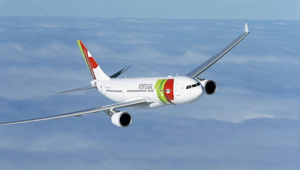 TAP Portugal, airplane, sea of fluffy white clouds, SD Desktop Wallpaper