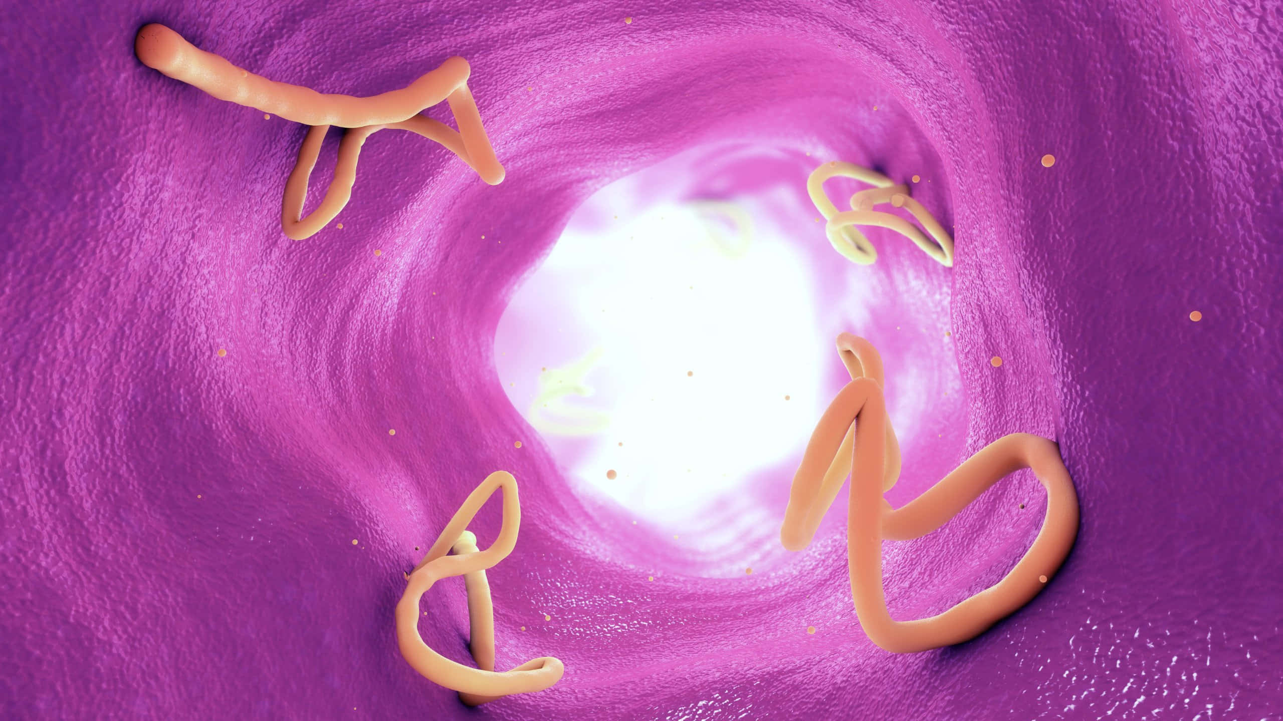 Tapeworm, glowing purple tunnel, bright white core, 2K Desktop Wallpaper