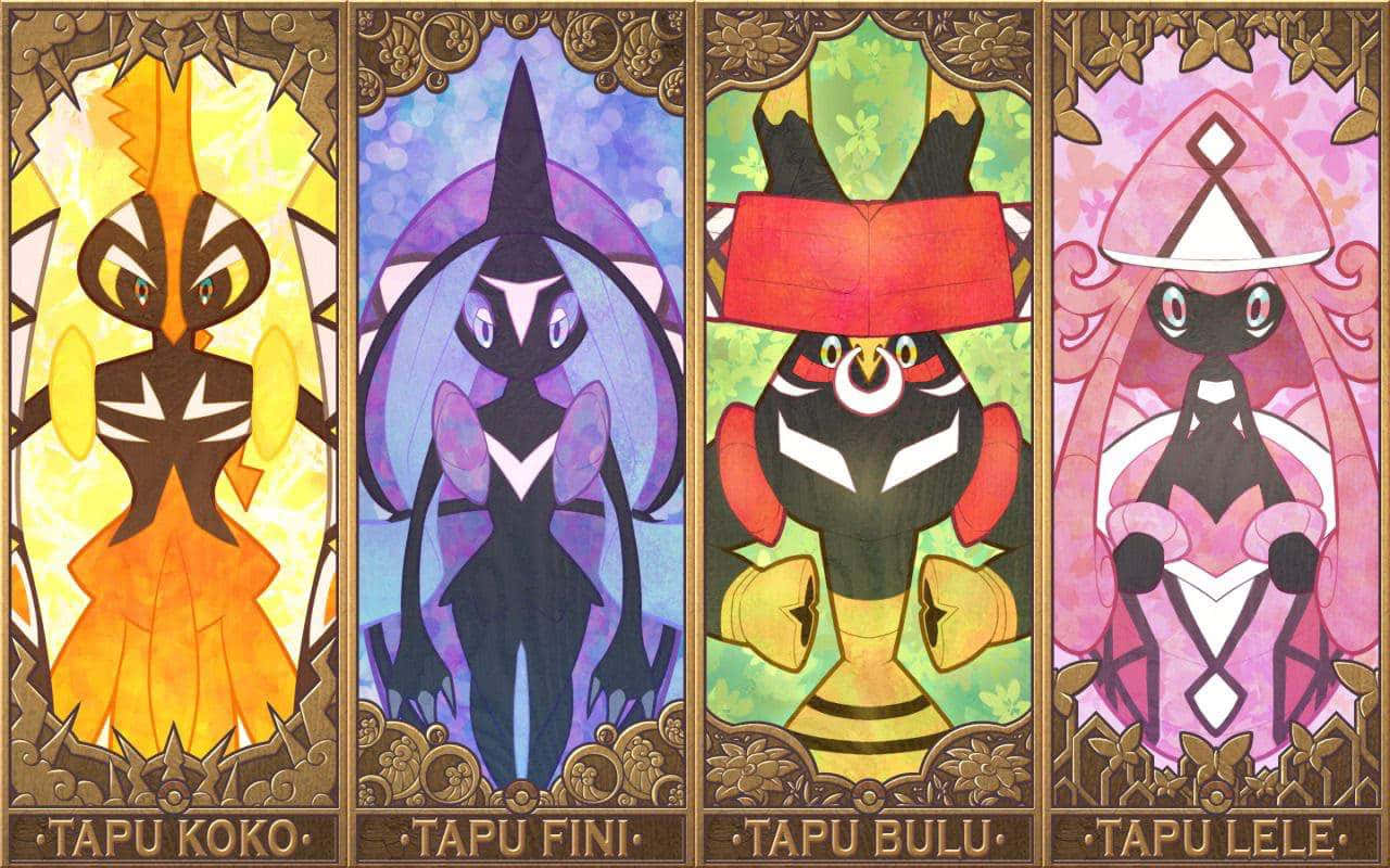 Tapu Bulu, stained-glass panels, ornate golden frames, HD Desktop Wallpaper