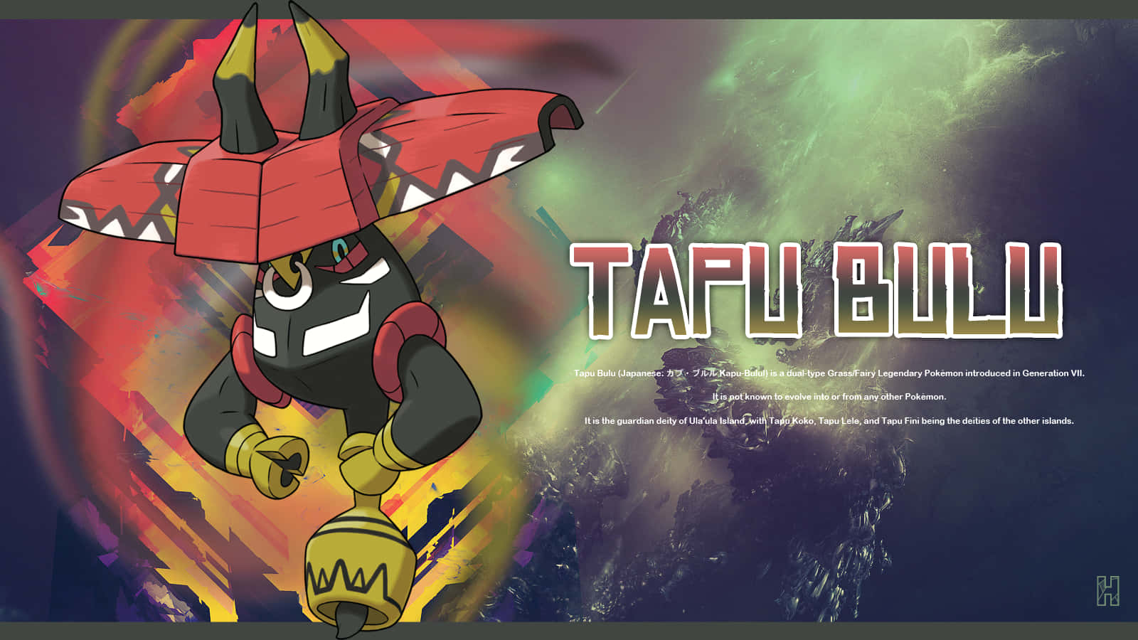 Tapu Bulu, fiery red and black, swirling cosmic background, HD Desktop Wallpaper