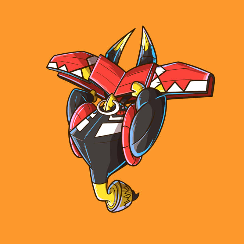 Tapu Bulu, orange background, red and black mechanical dragon, SD Desktop Wallpaper