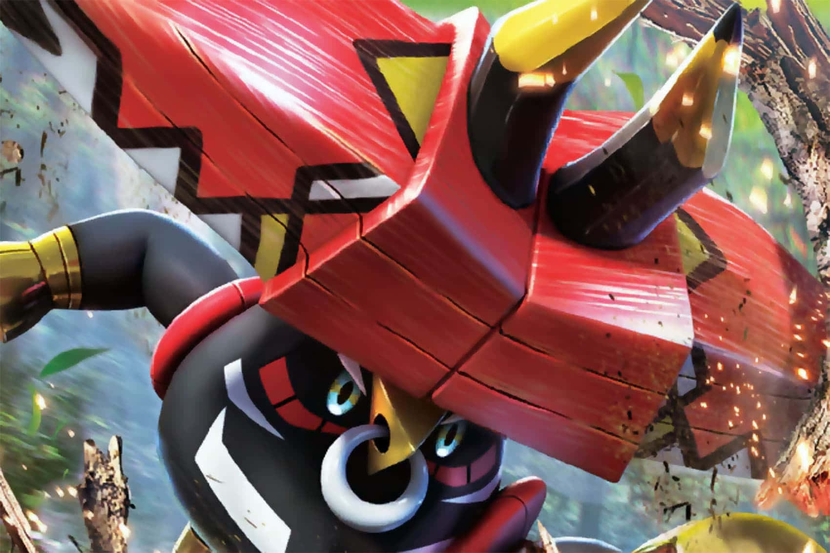 Tapu Bulu, fiery red and black, yellow horns, HD Desktop Wallpaper