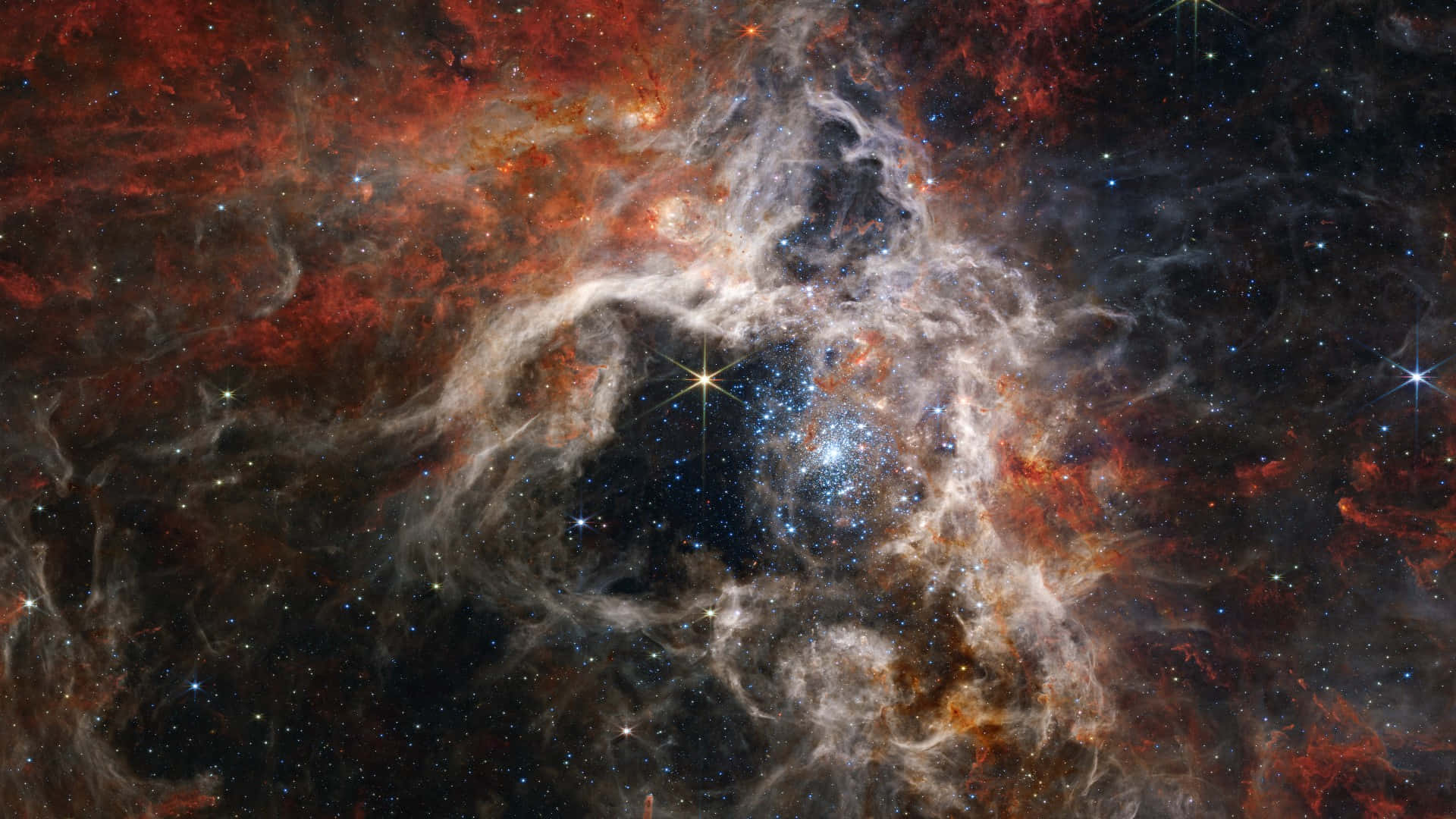 Tarantula Nebula, galaxy, fiery reds, Full HD Desktop Wallpaper
