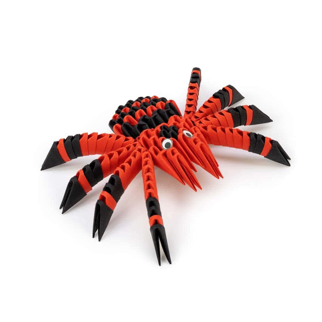 3 D Origami Tarantula, vibrant red and black, googly eyes, SD Desktop Wallpaper