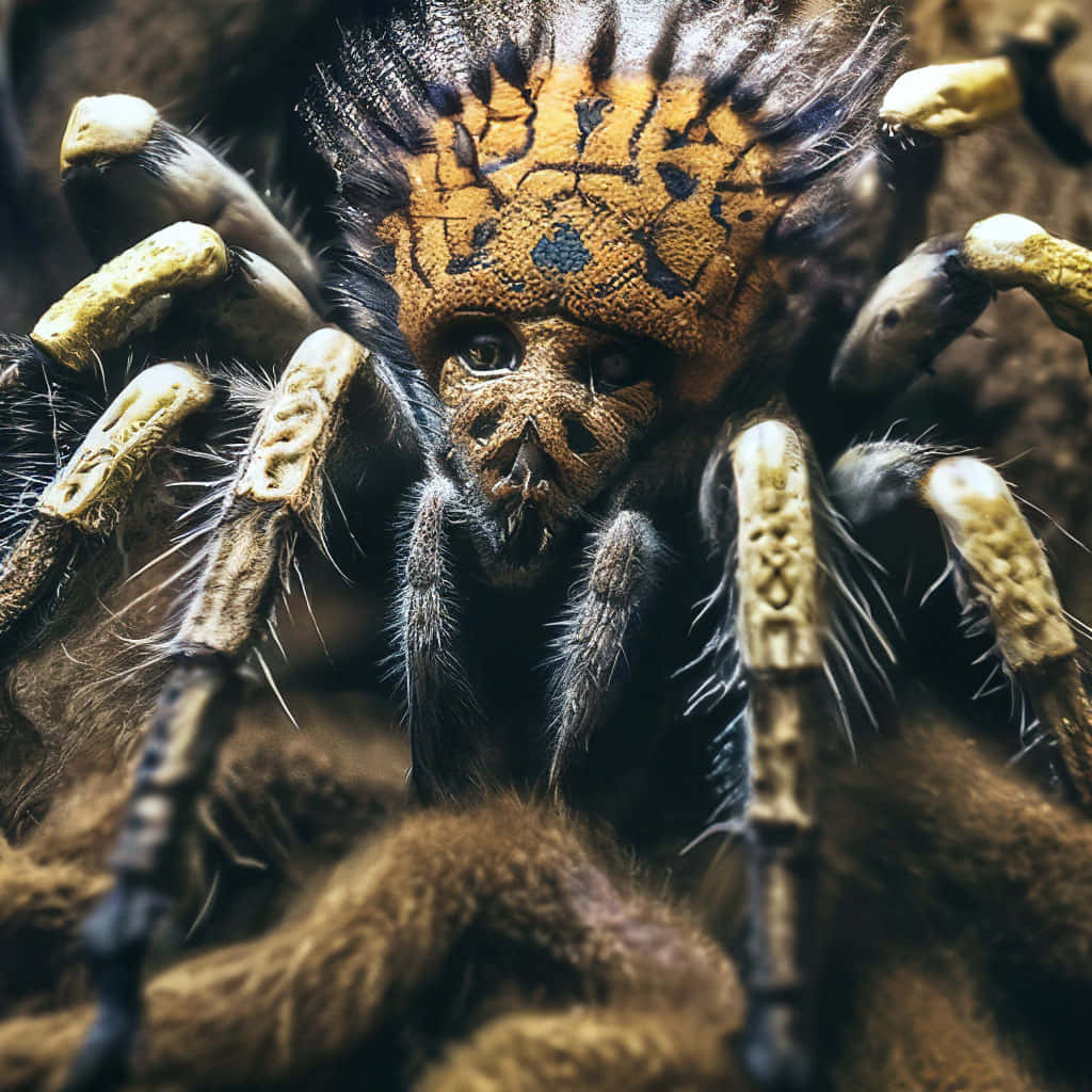 tarantula, golden-brown patterned carapace, yellow-tipped legs, SD Desktop Wallpaper