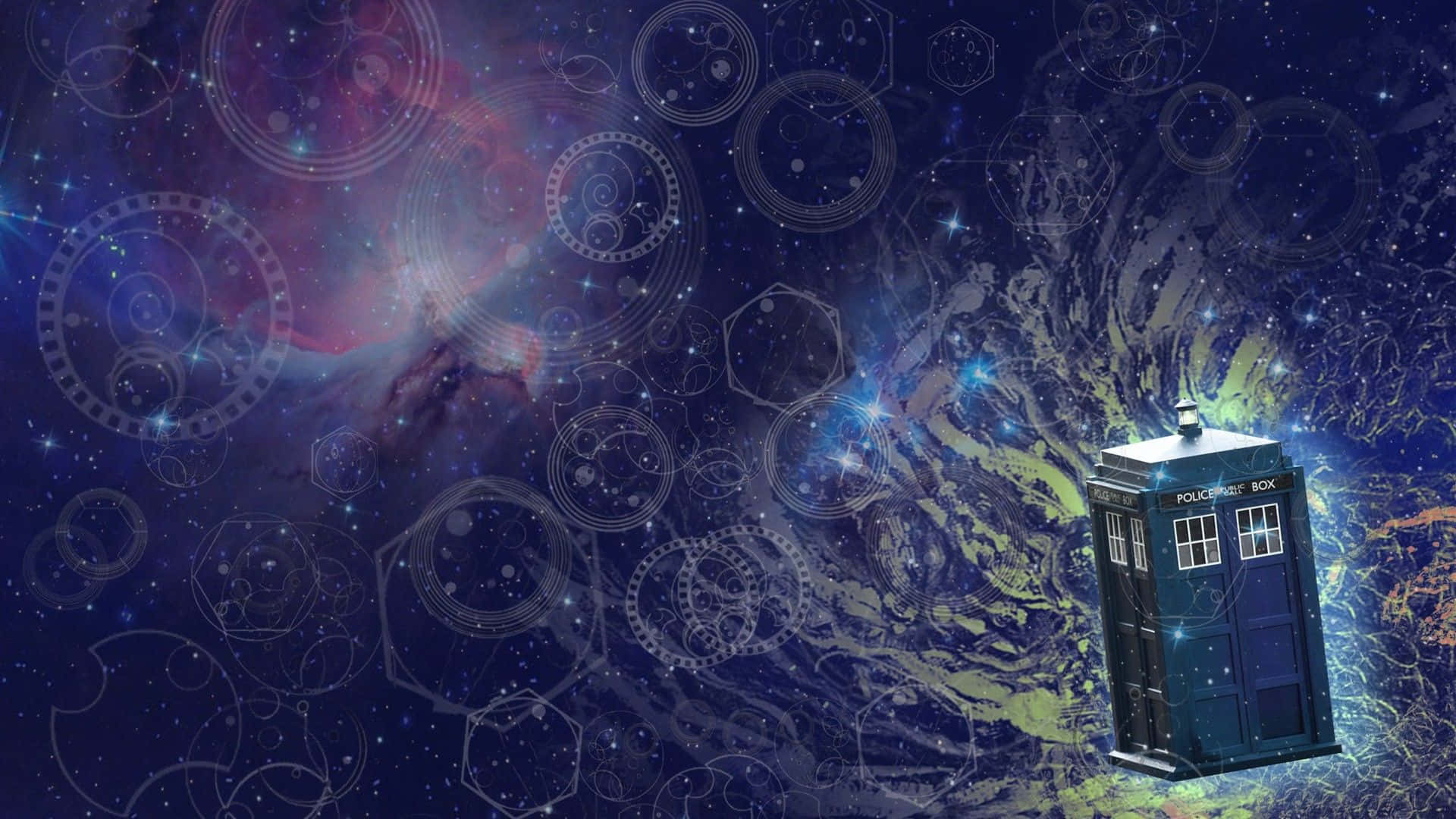 TARDIS, blue police box, cosmic nebula, Full HD Desktop Wallpaper