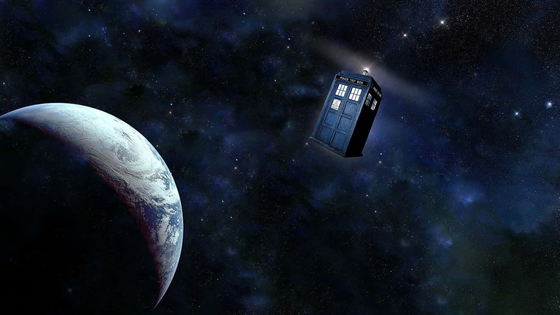 TARDIS, blue police box, crescent planet, Full HD Desktop Wallpaper