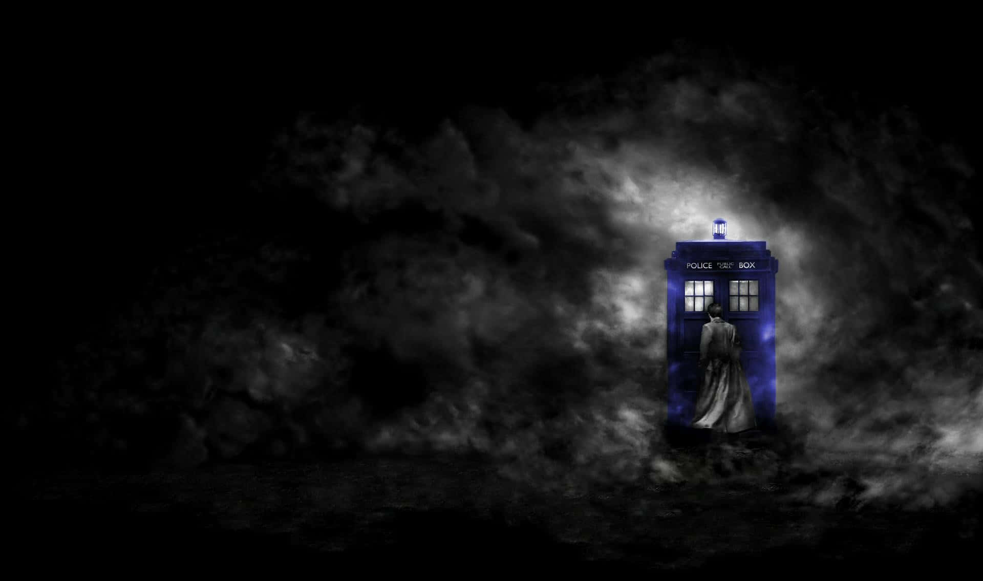 TARDIS, blue police box, stormy night, Full HD Desktop Wallpaper