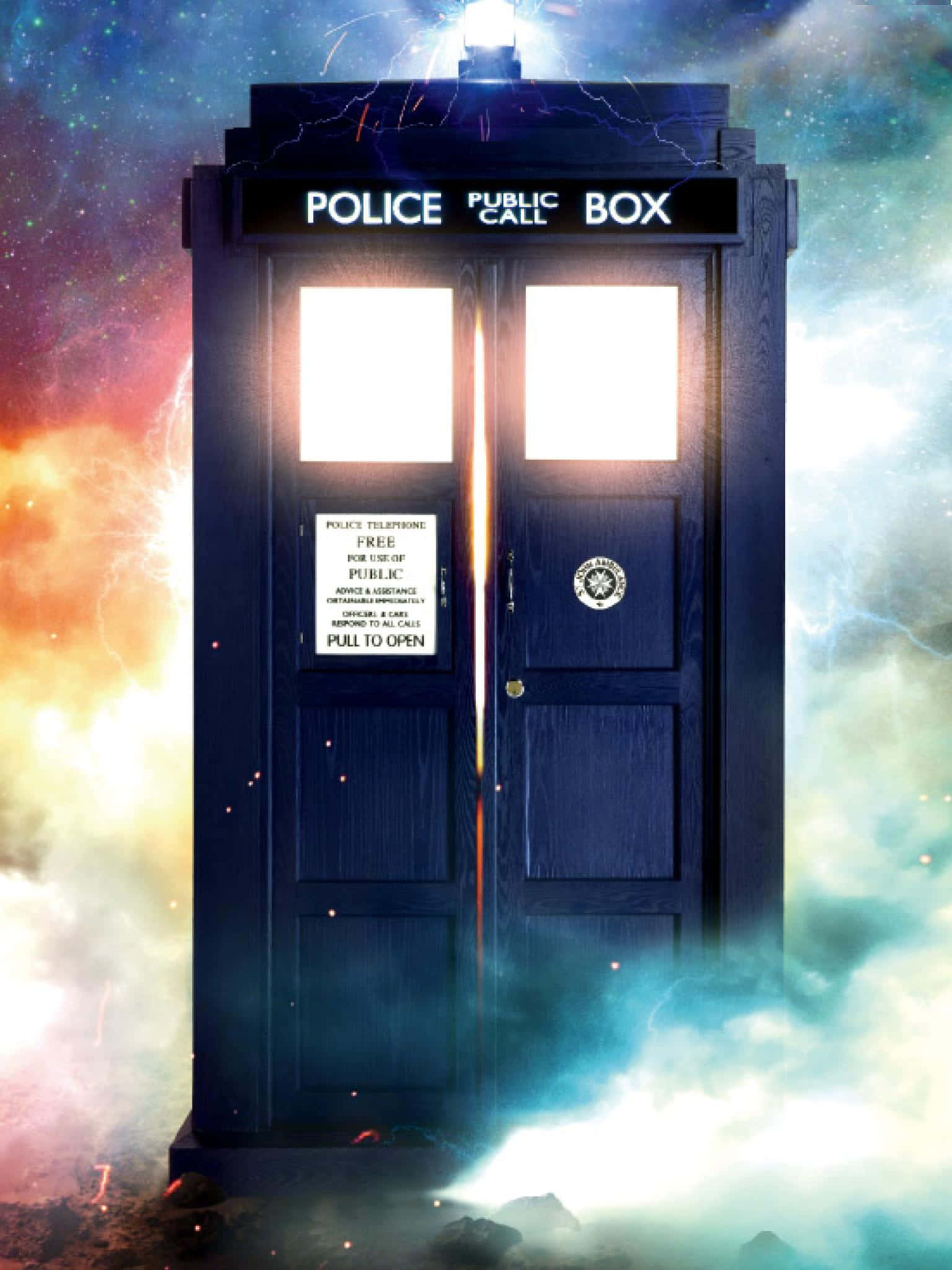 Tardis, blue police box, cosmic backdrop, Full HD Phone Wallpaper