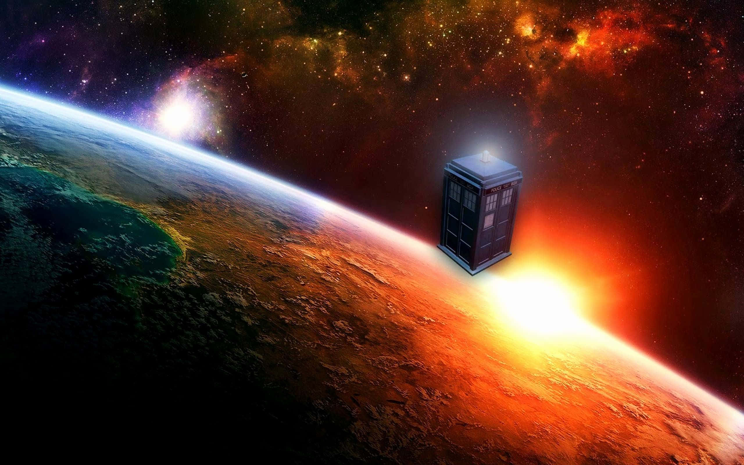 TARDIS, blue police box, space, 2K Desktop Wallpaper