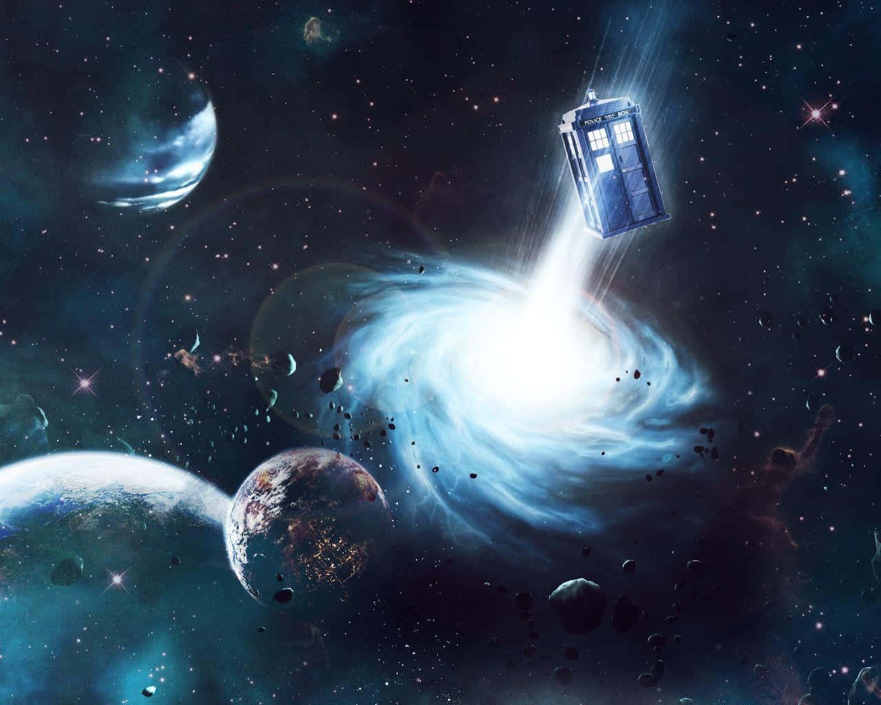 TARDIS, blue police box, cosmic vortex, HD Desktop Wallpaper