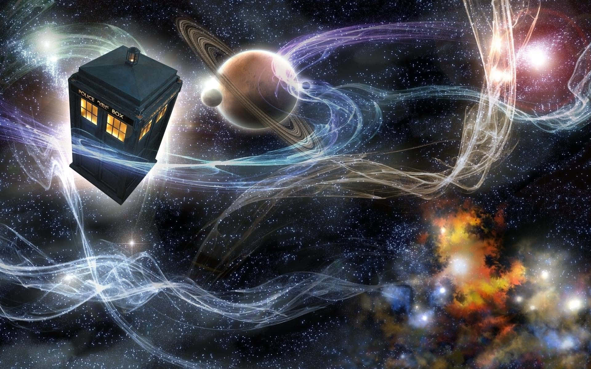 Tardis, blue police box, swirling nebulae, Full HD Desktop Wallpaper