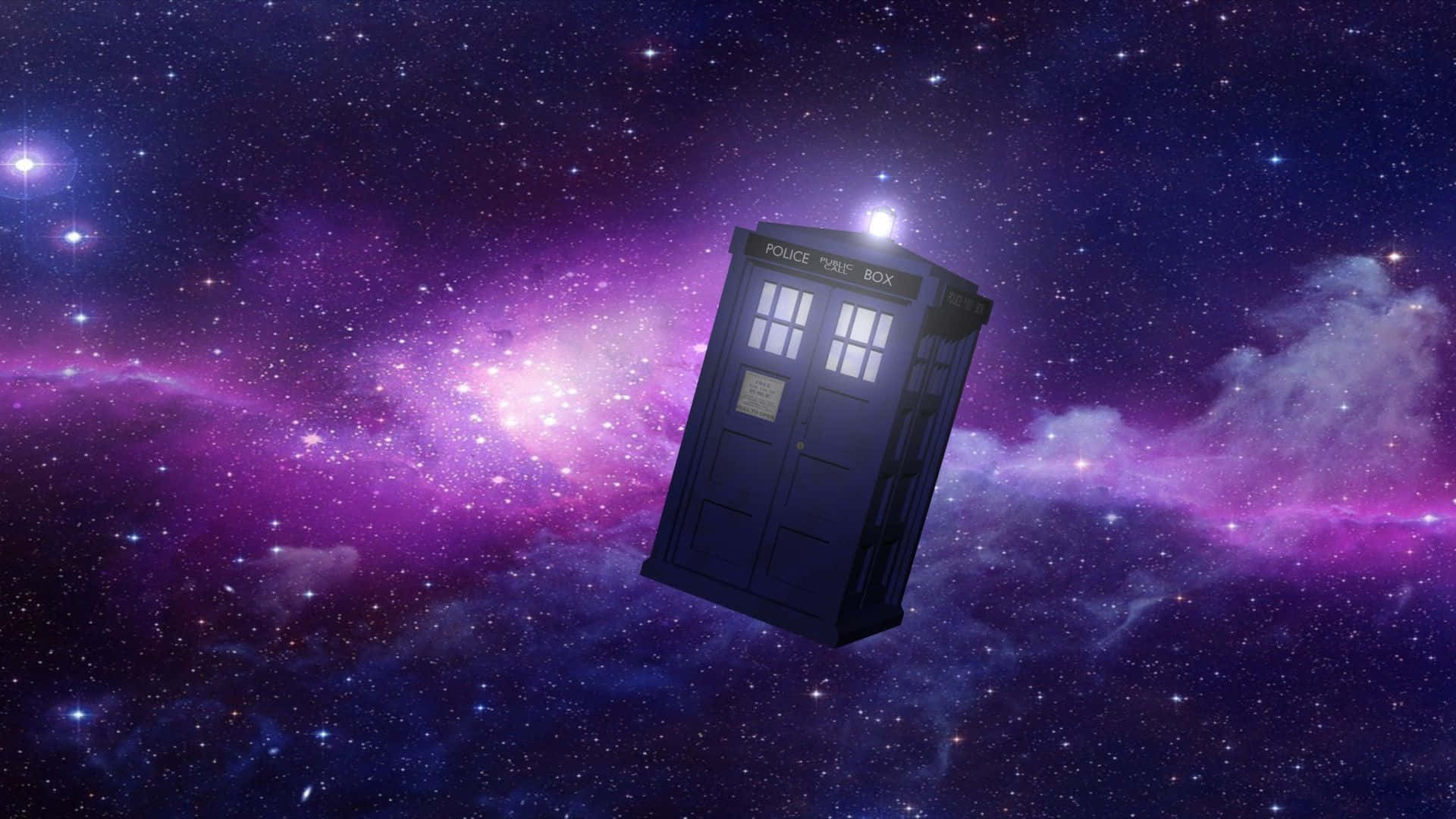 Tardis, blue police box, vibrant purple and blue starfield, Full HD Desktop Wallpaper