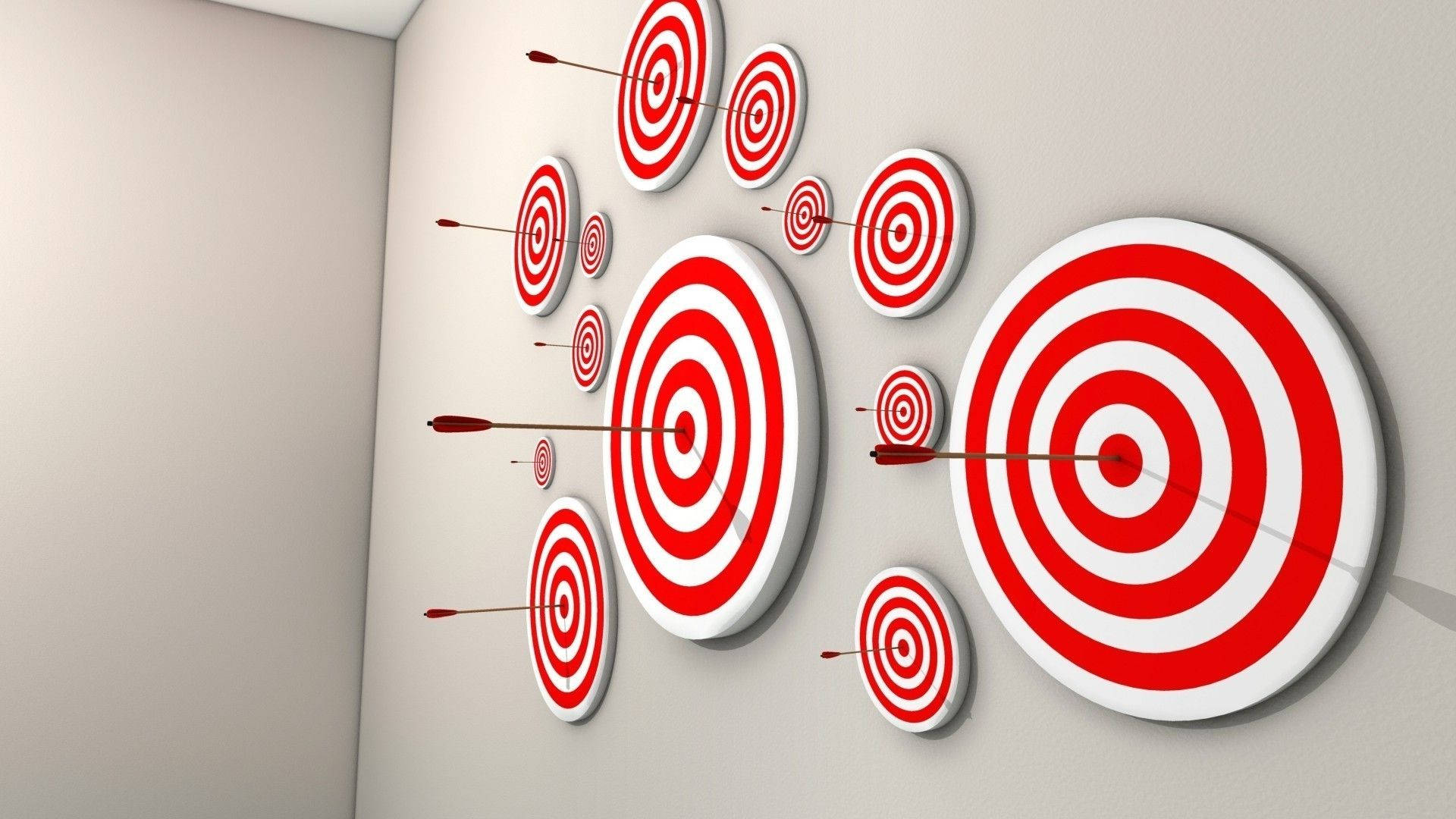 animated shooting target, red and white targets, beige wall, Full HD Desktop Wallpaper