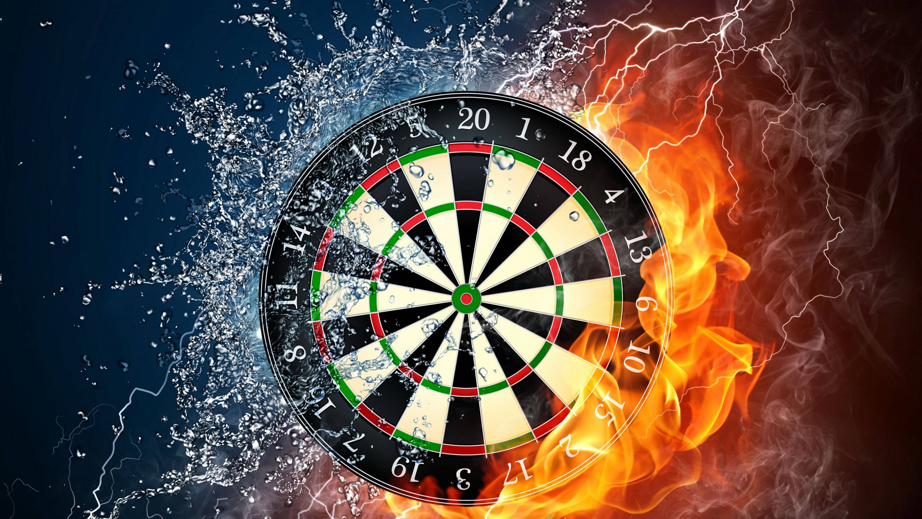 Hardcore Target Board Art, flames, crashing water, 4K Desktop Wallpaper