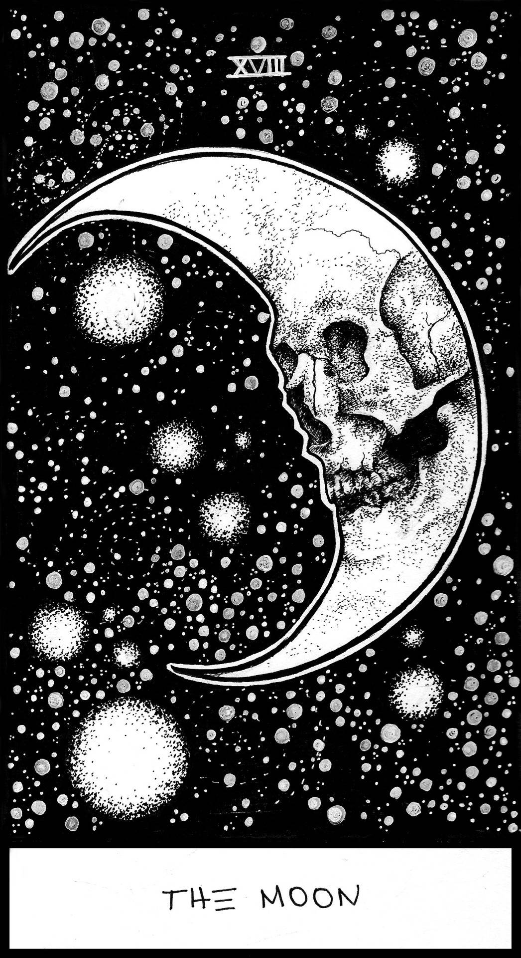 crescent moon, skull face, starry night sky, Full HD Phone Wallpaper