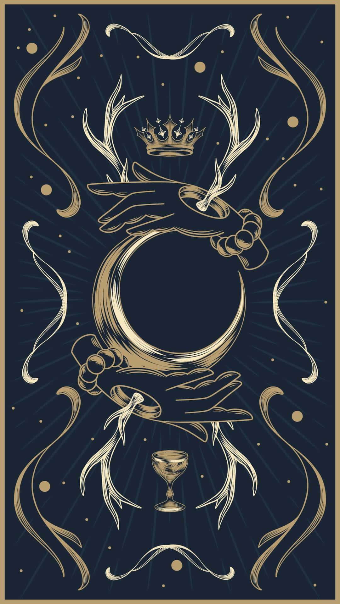 crescent moon, antlers, starry navy background, Full HD Phone Wallpaper