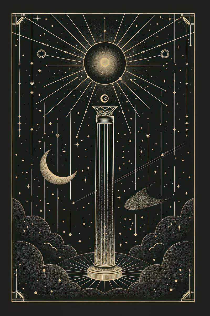 golden column, clouds, radiant sun moon, SD Phone Wallpaper