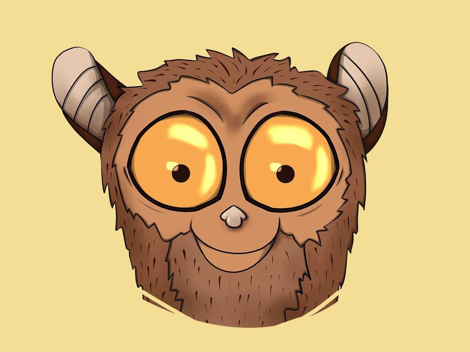 Cute Cartoon Tarsier, brown creature, large glowing yellow eyes, HD Desktop Wallpaper