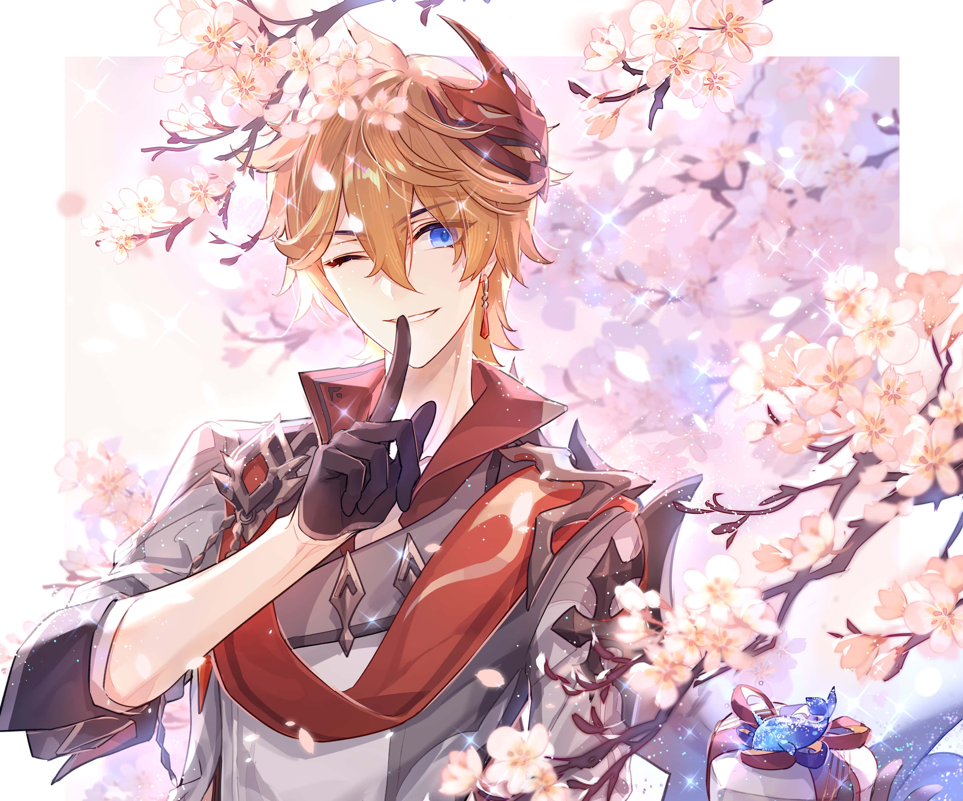 Tartaglia Childe, golden hair, blue eyes, 2K Desktop Wallpaper