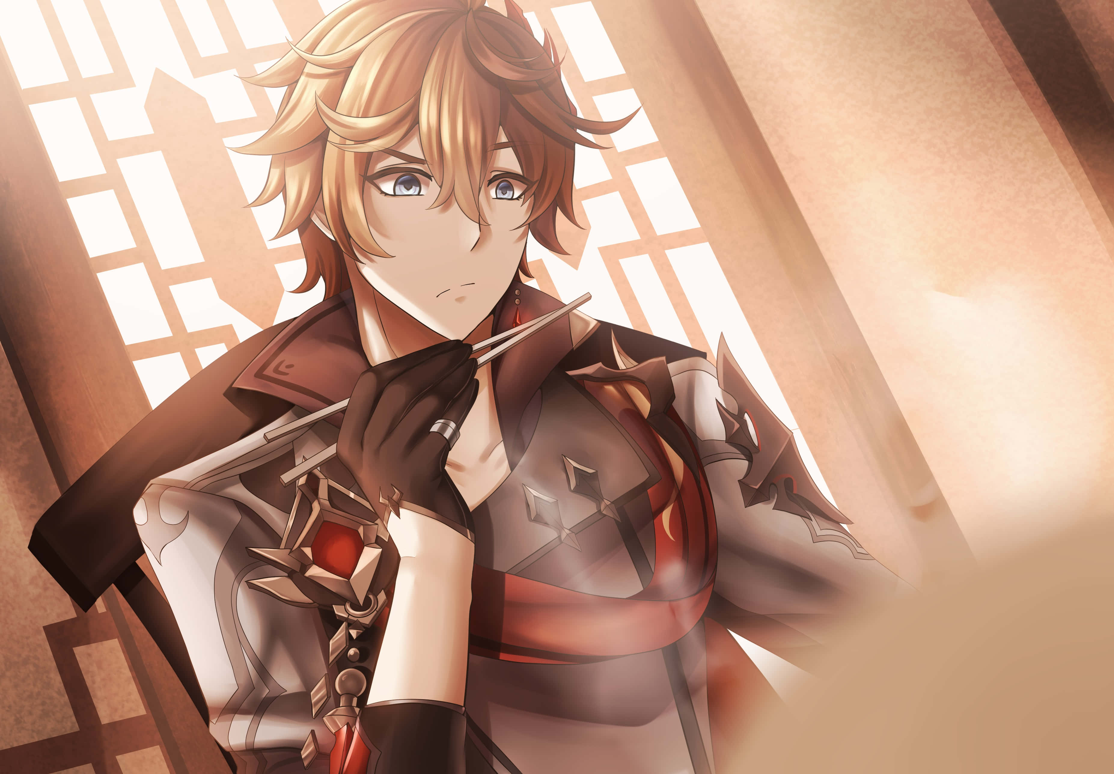 Tartaglia Childe, anime warrior, ornate armor, 2K Desktop Wallpaper