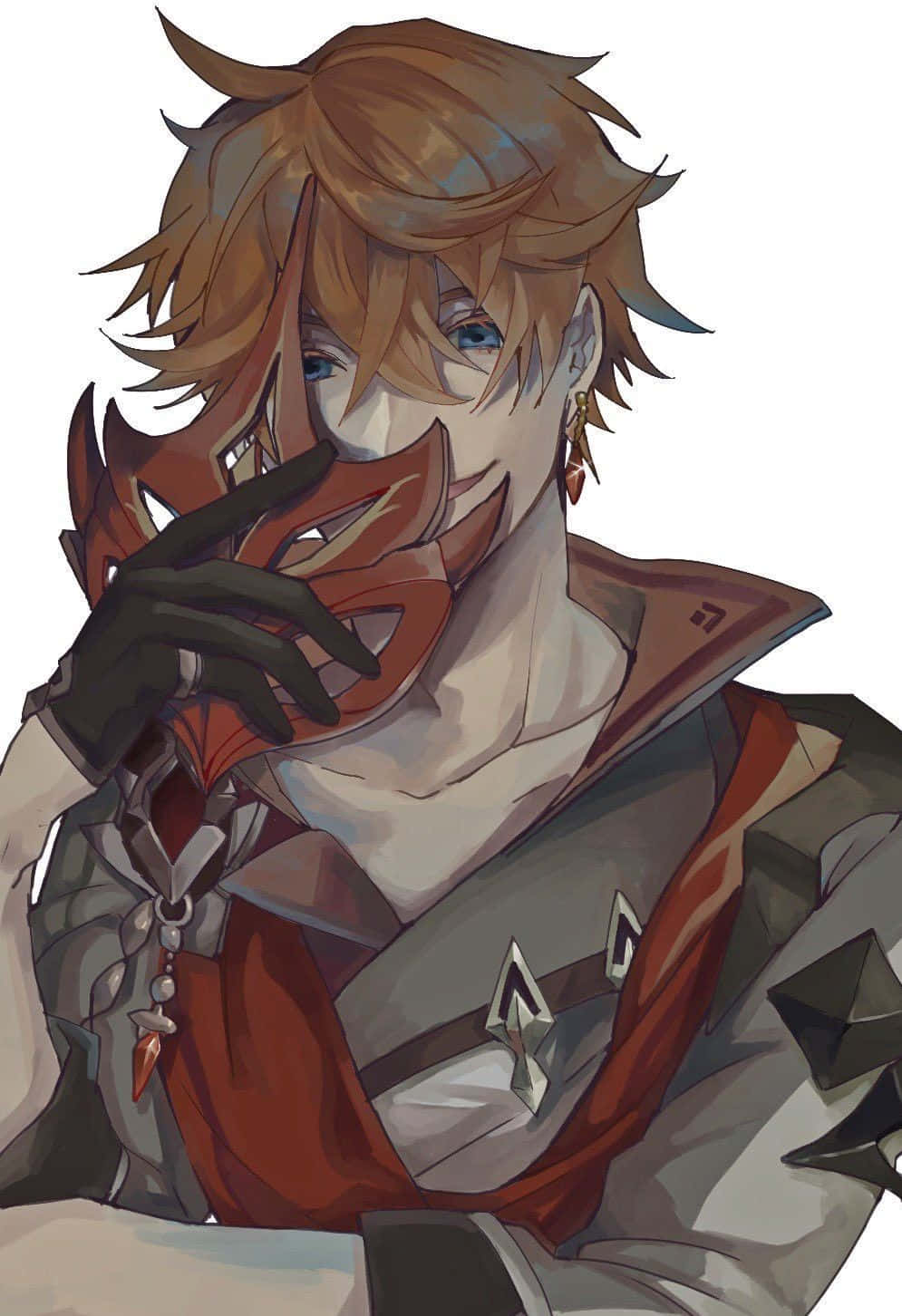 Tartaglia Childe, red mask, spiky brown hair, HD Phone Wallpaper