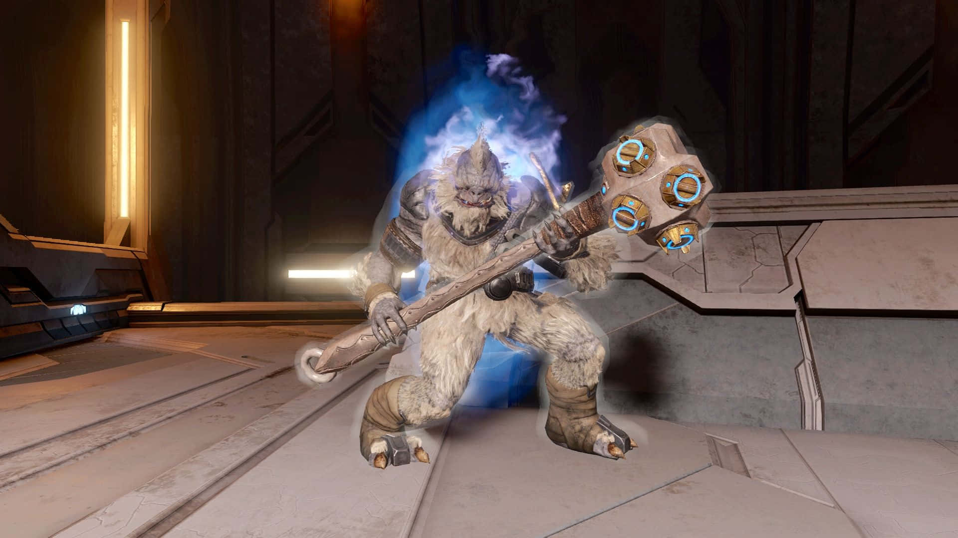 Tartarus, furry giant warrior, glowing blue hammer, Full HD Desktop Wallpaper