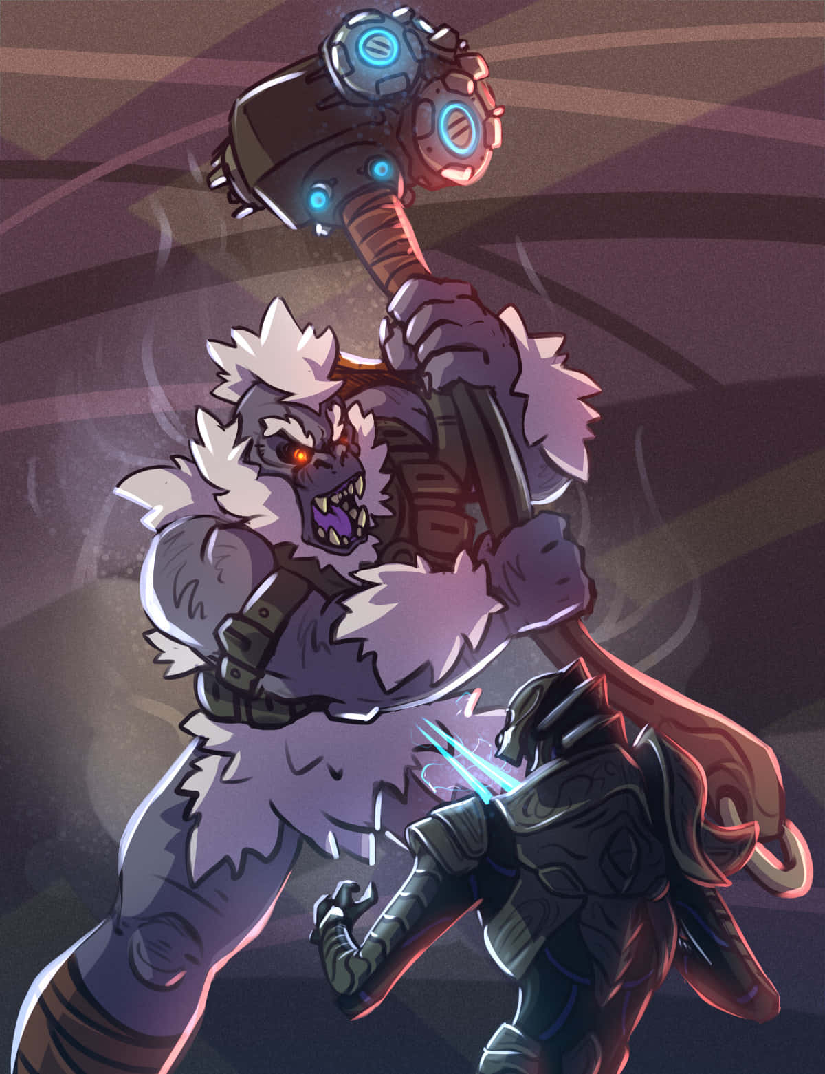 Tartarus, furry purple monster, glowing hammer, HD Phone Wallpaper
