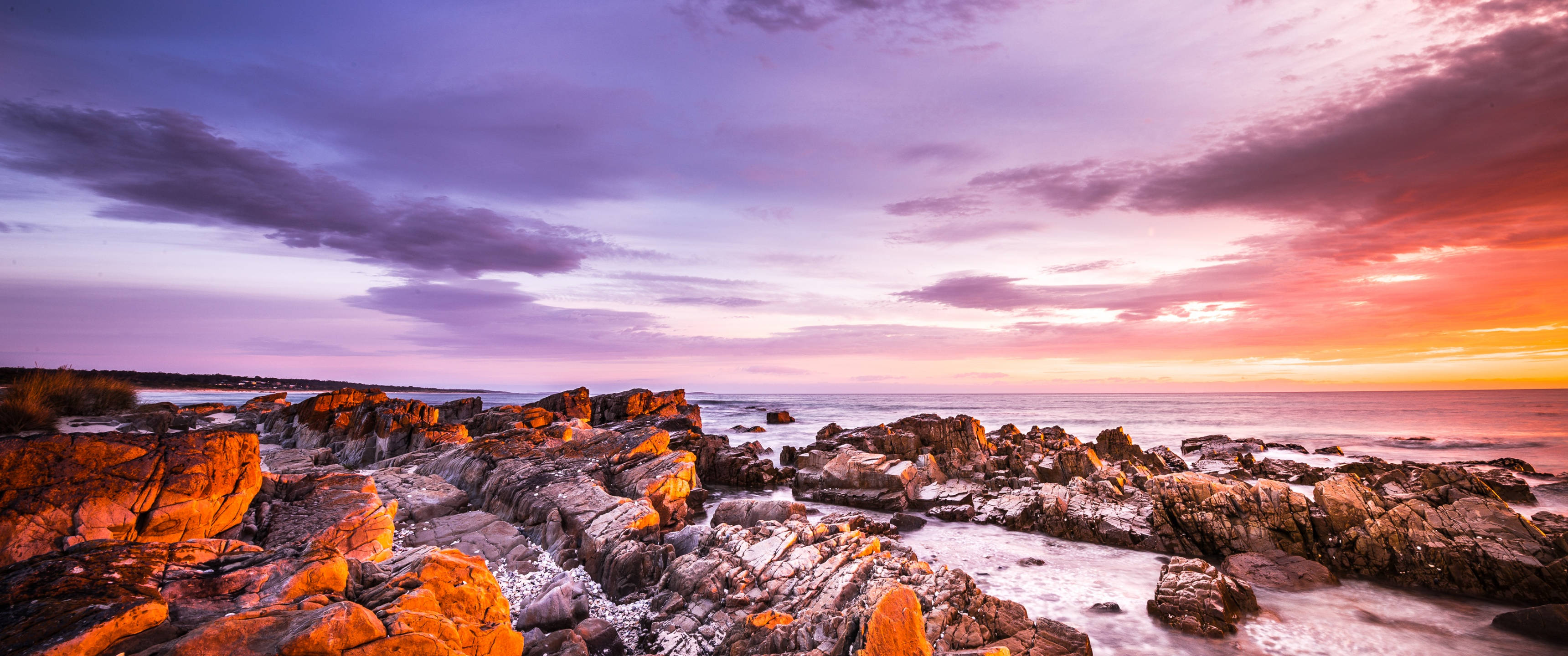 Tasmania, Pink Sky Rocks, sunset, 2K Desktop Wallpaper
