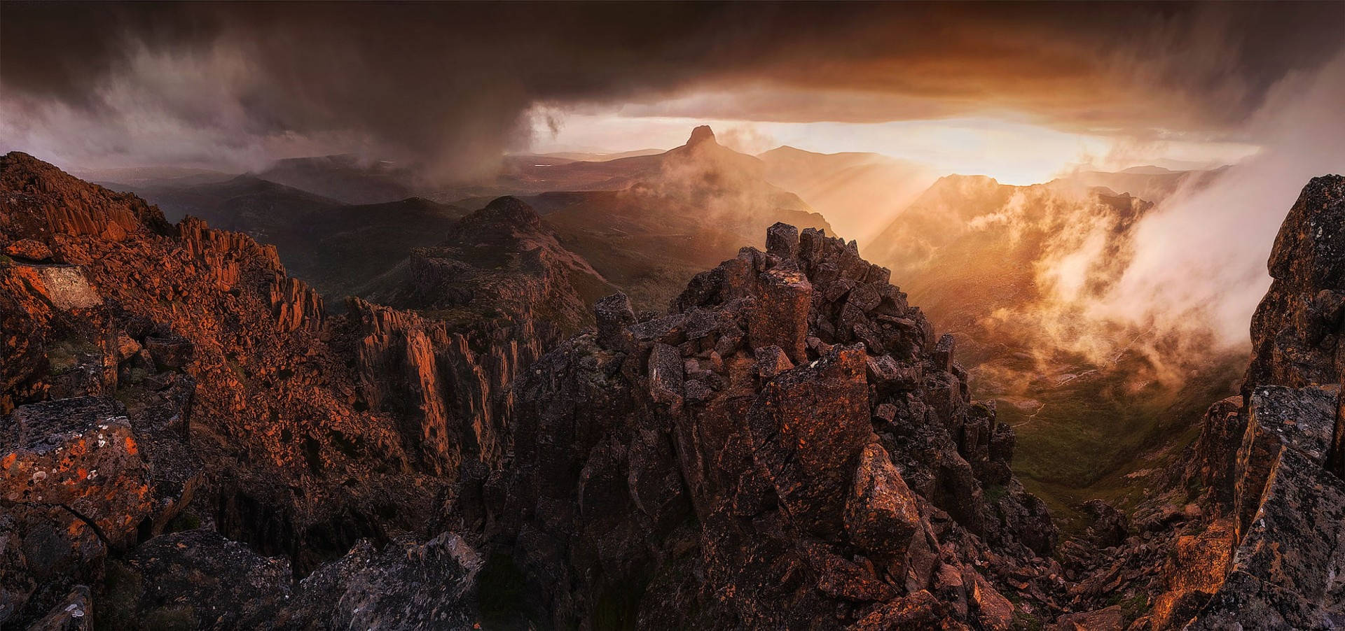 Tasmania, sunset, mountains, Full HD Desktop Wallpaper