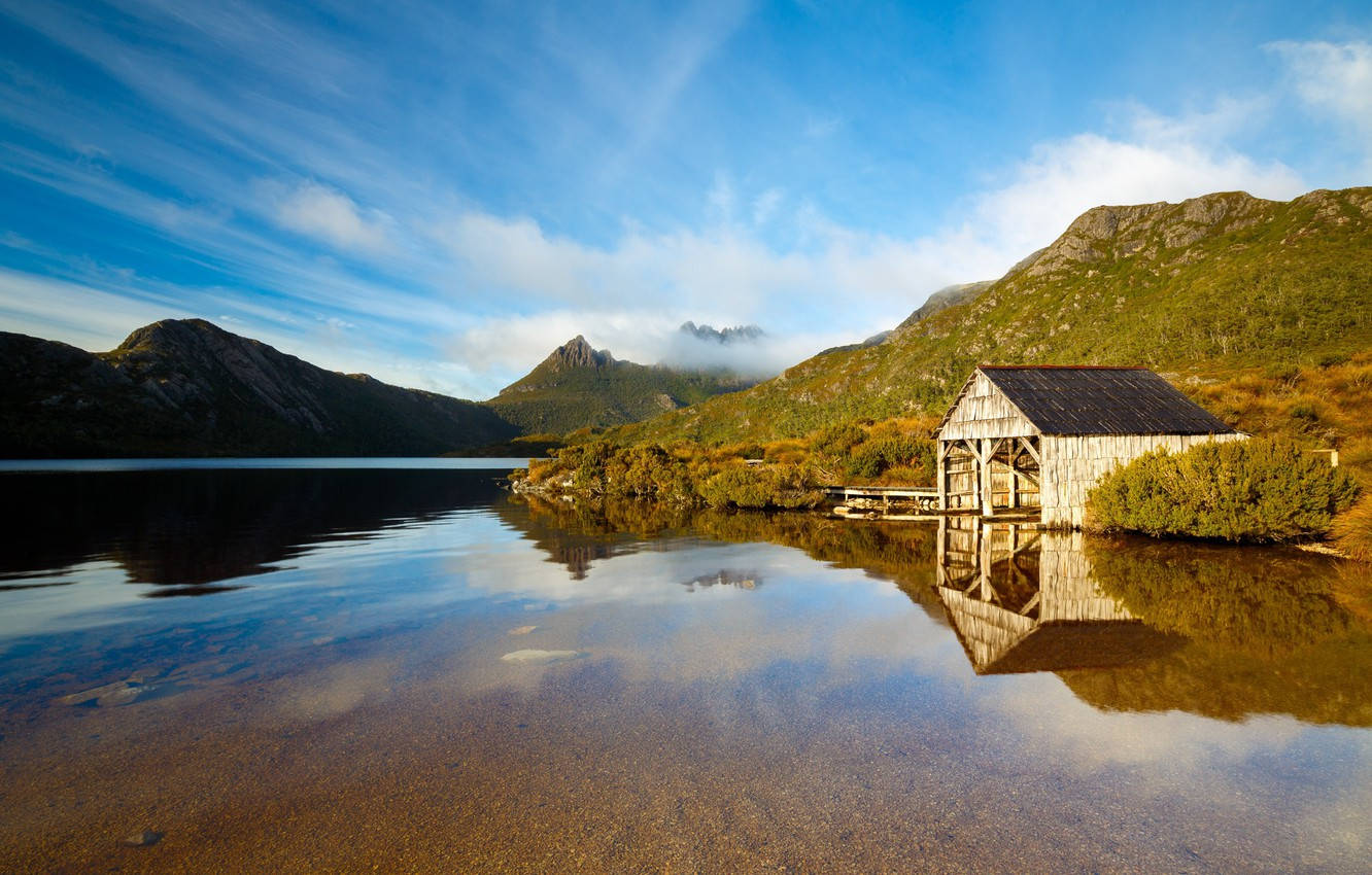 Tasmania, small shed, lake, HD Desktop Wallpaper