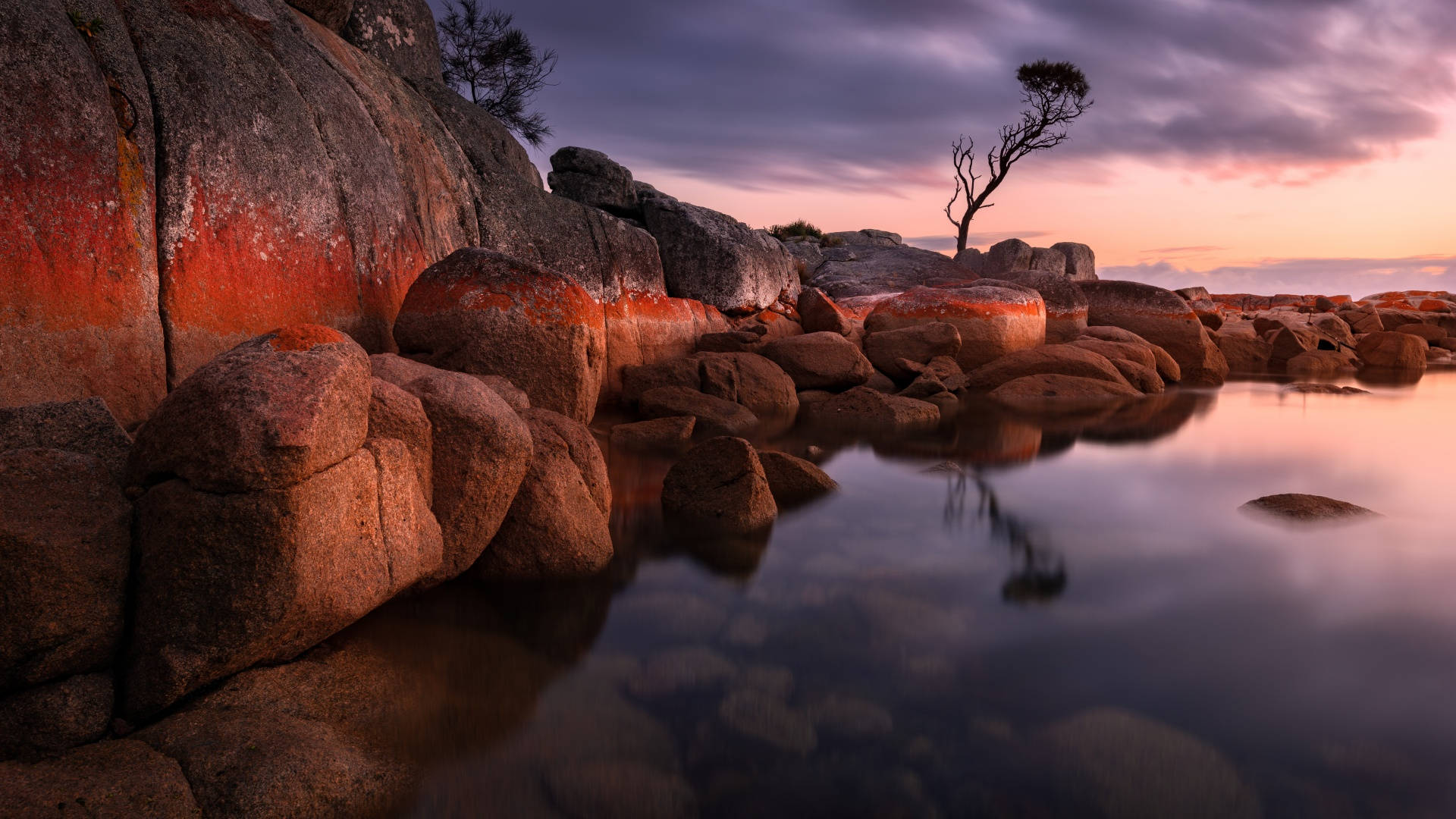 Tasmania, rocky shores, lake, Full HD Desktop Wallpaper