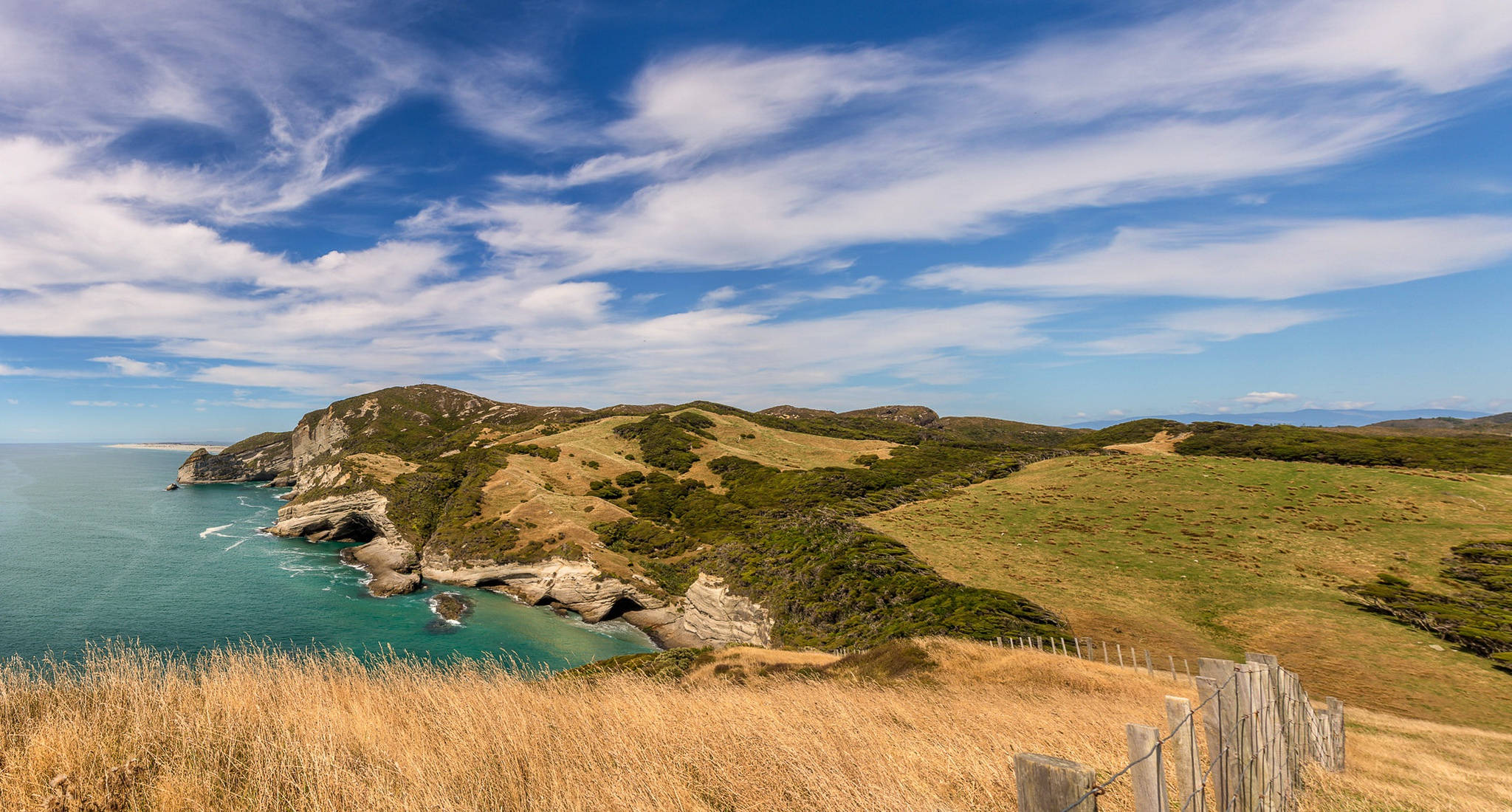 Tasmania, grassy sea, rugged coastal cliffs, Full HD Desktop Wallpaper