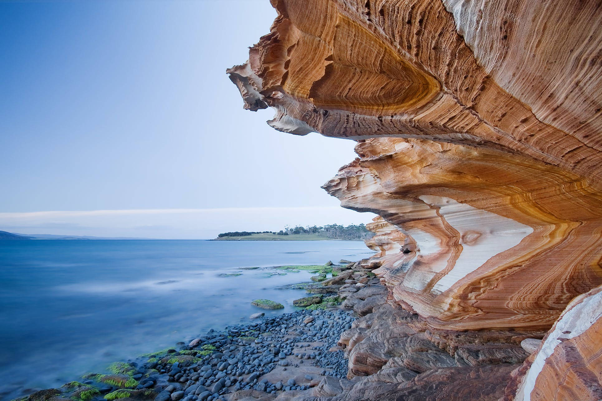 Tasmania, stratified cliff, warm earth tones, Full HD Desktop Wallpaper