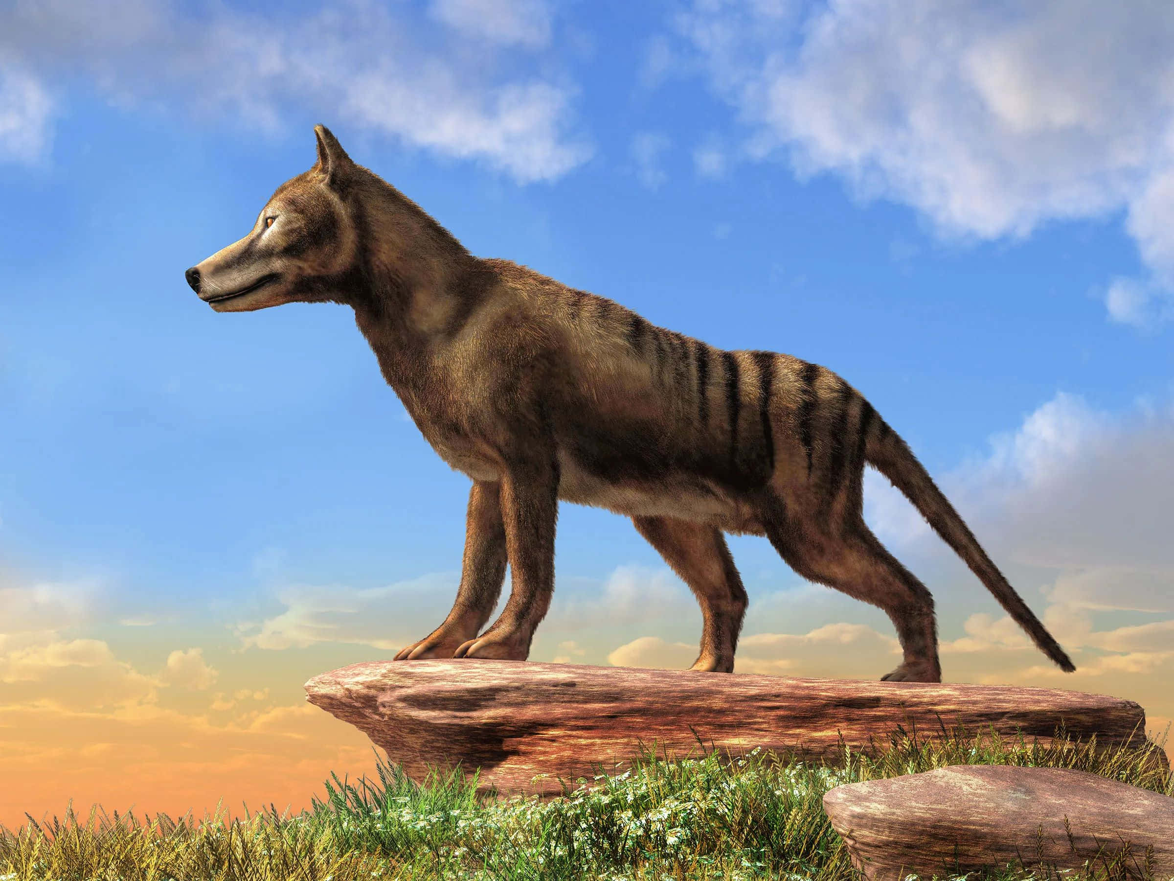 Tasmanian Tiger, rock, sunlit, Full HD Desktop Wallpaper