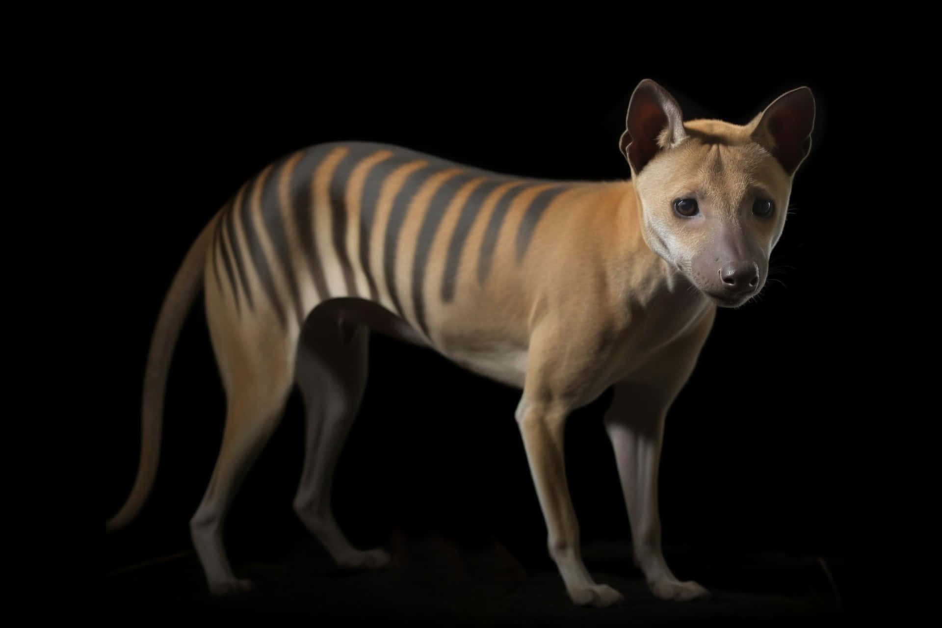 Tasmanian Tiger, thylacine, pure black background, Full HD Desktop Wallpaper