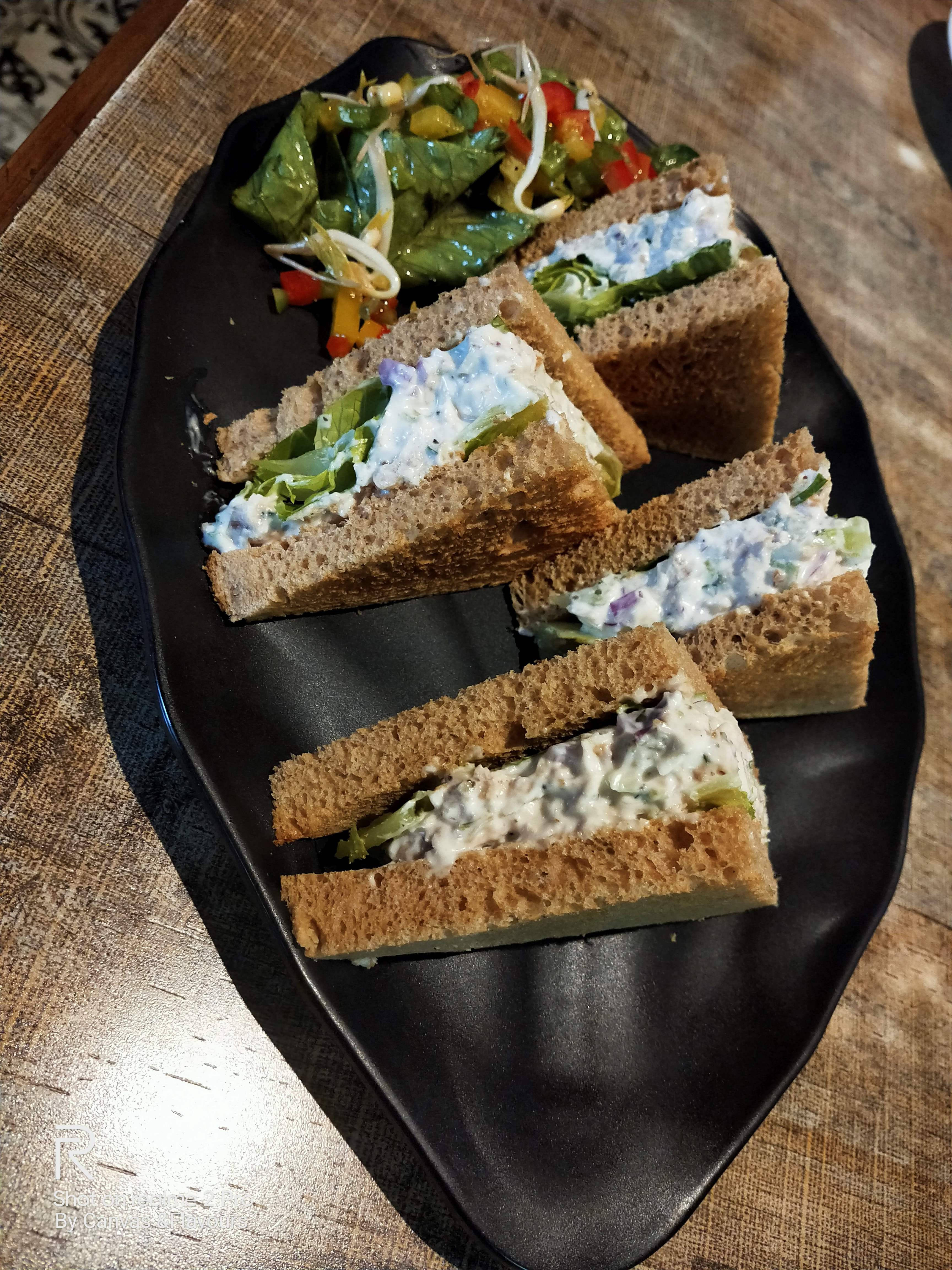 tasty sandwich dish, triangular whole wheat sandwiches, creamy filling, 4K Phone Wallpaper