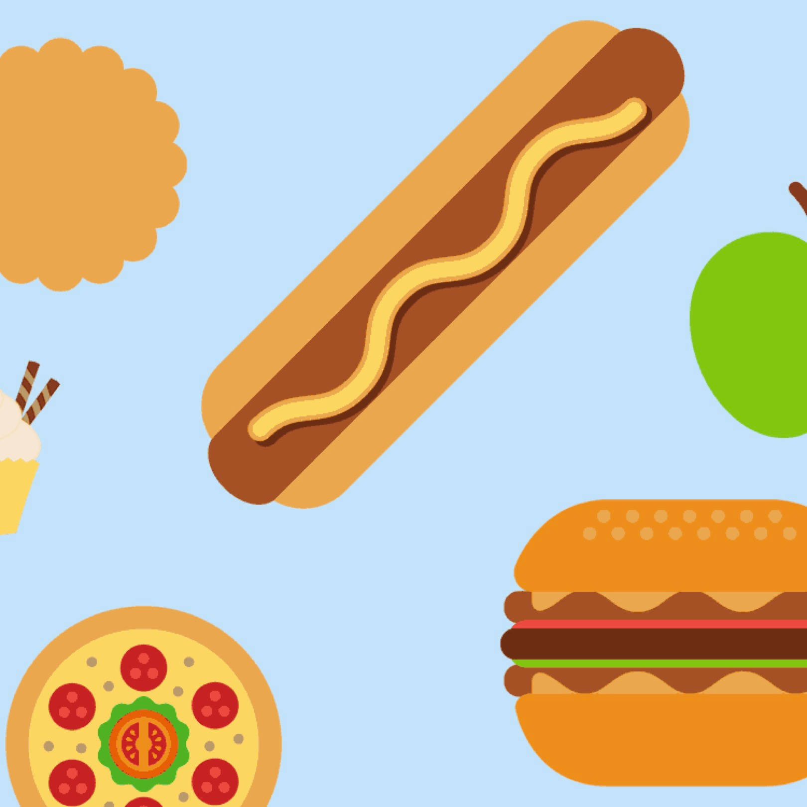 hotdog sandwich, flat vector illustration, fast food items, HD Desktop Wallpaper