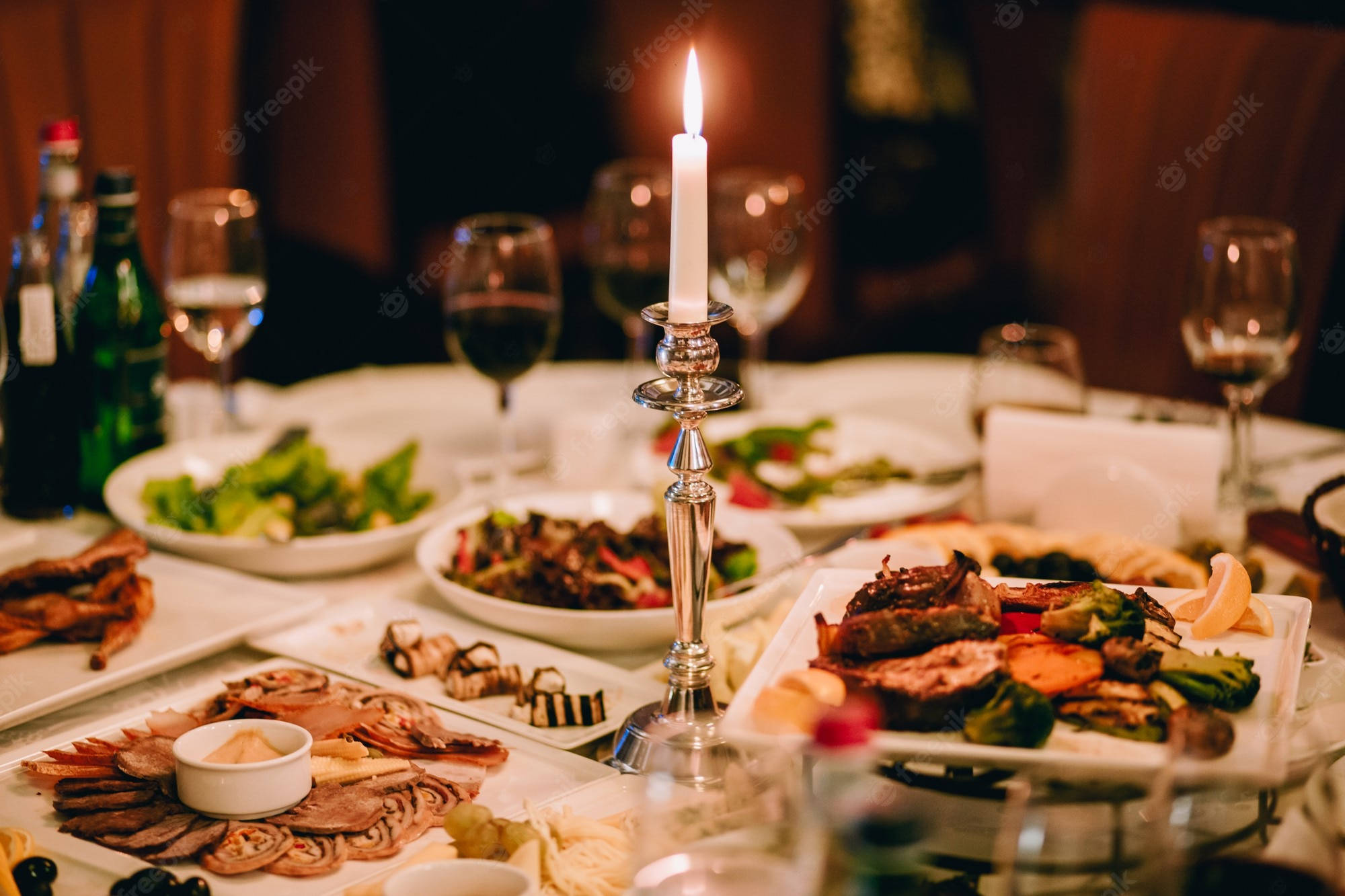 candle, dining table, gourmet food, Full HD Desktop Wallpaper
