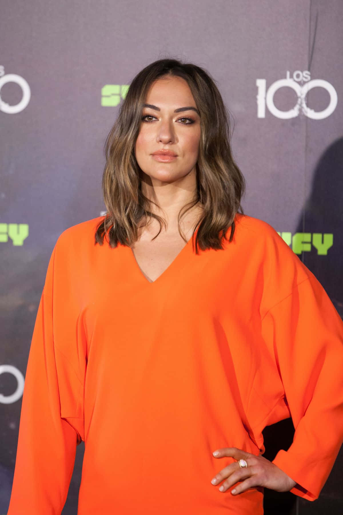 Tasya Teles, orange dress, V-neck top, HD Phone Wallpaper