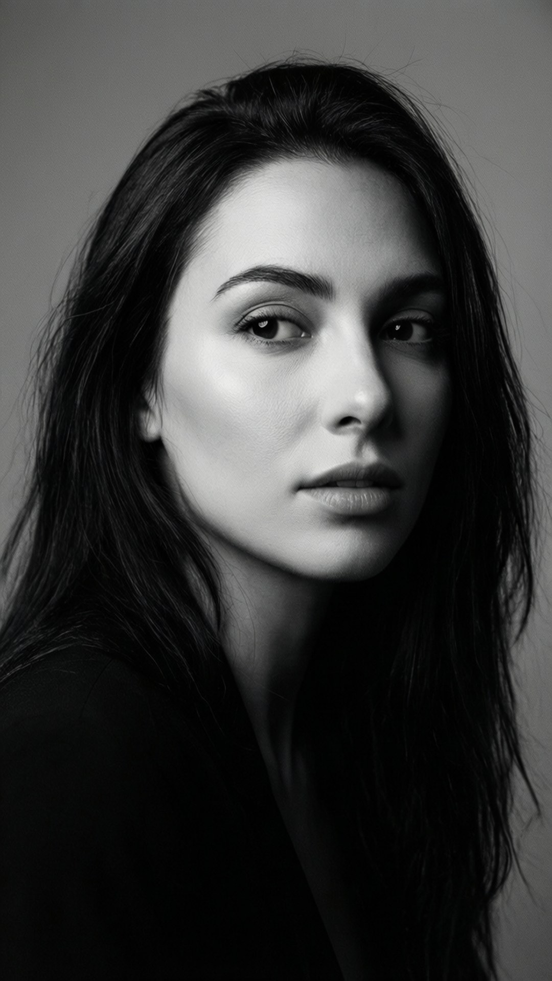 Tasya Teles, black and white portrait, dramatic shadows, Full HD Phone Wallpaper