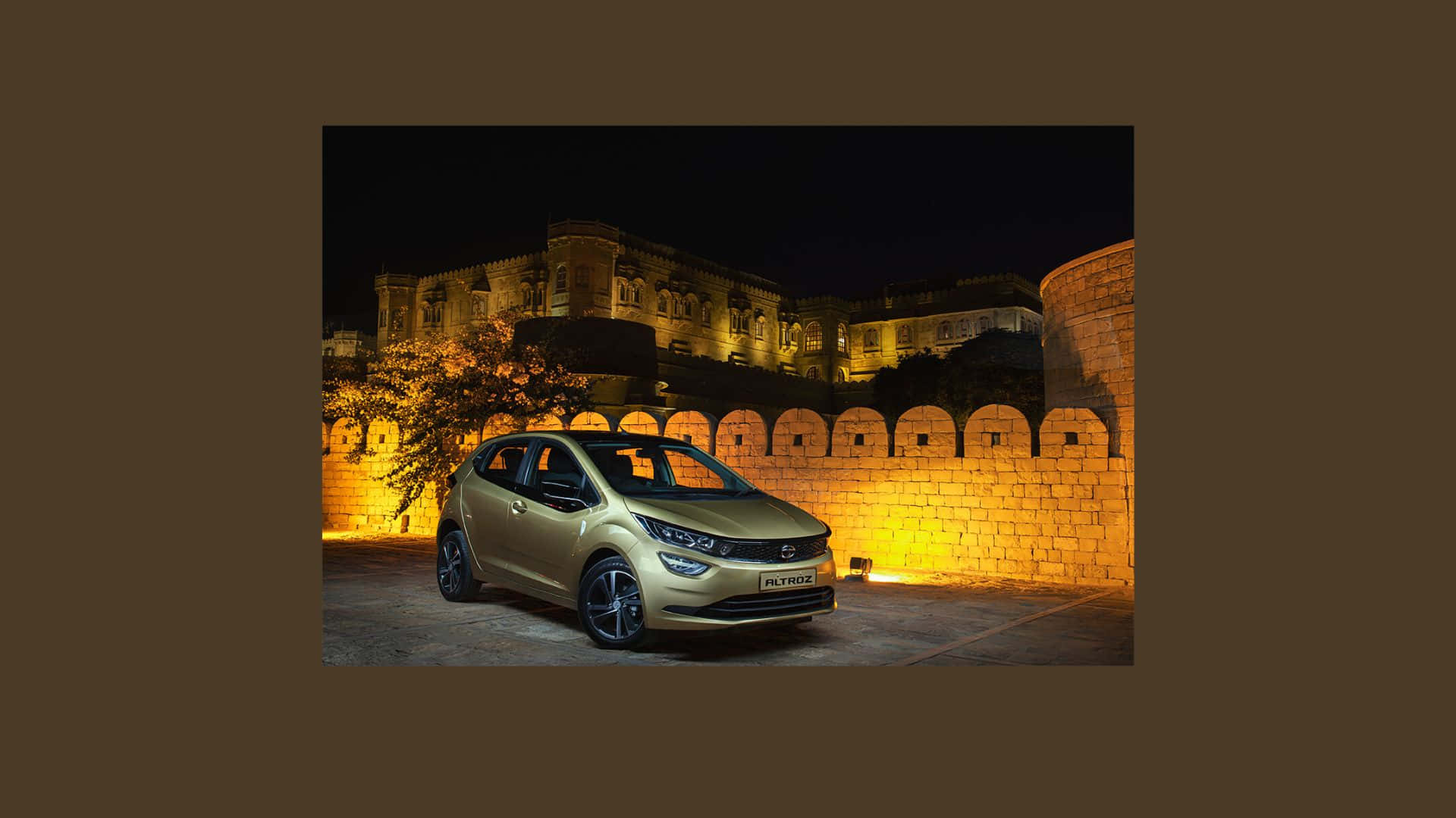 Tata Motors, gold hatchback, night, Full HD Desktop Wallpaper