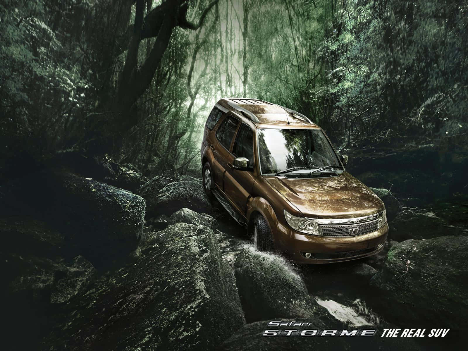 Tata Motors, bronze SUV, rocky stream, HD Desktop Wallpaper