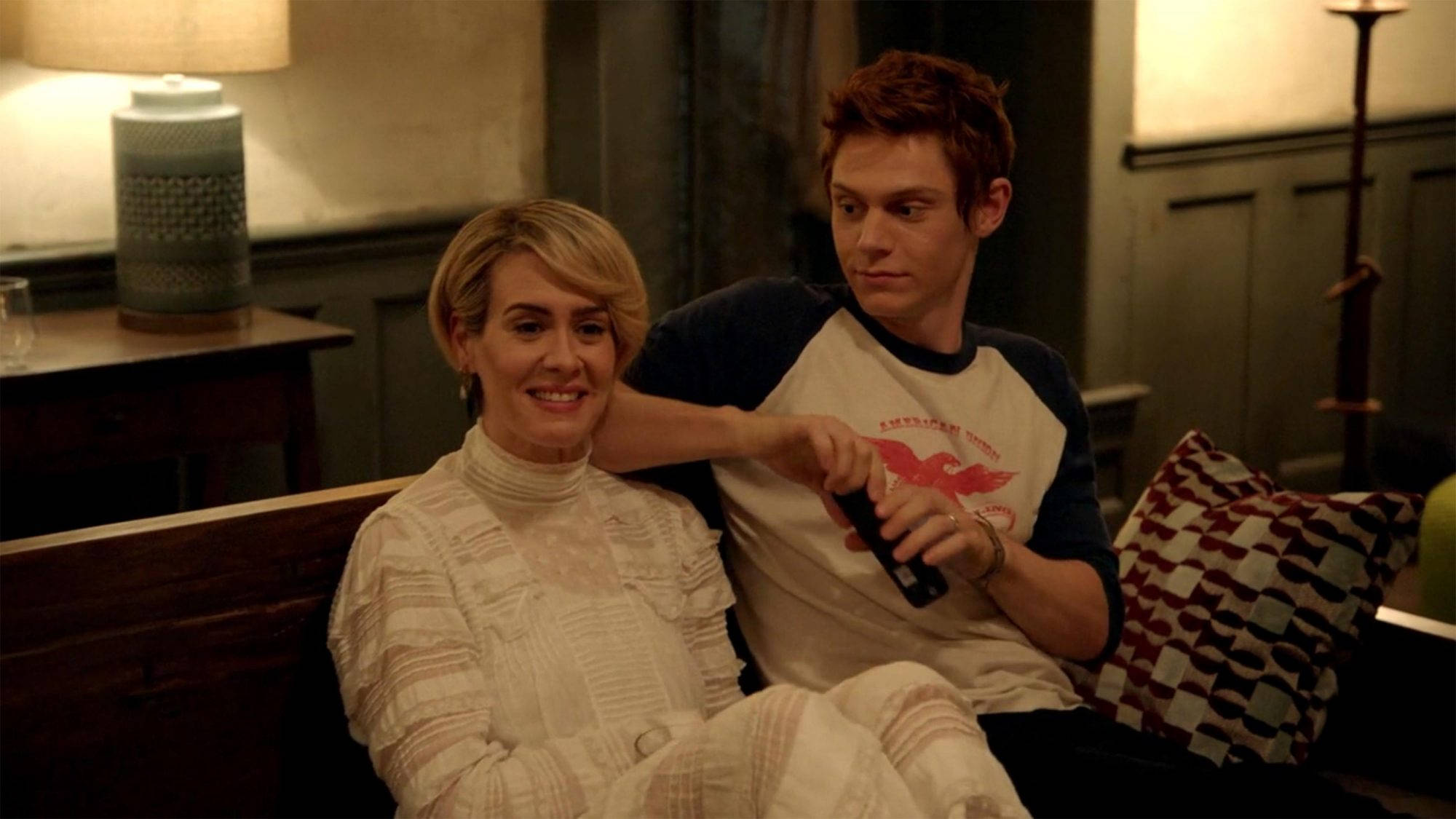 Tate Langdon, white turtleneck, graphic tee, Full HD Desktop Wallpaper