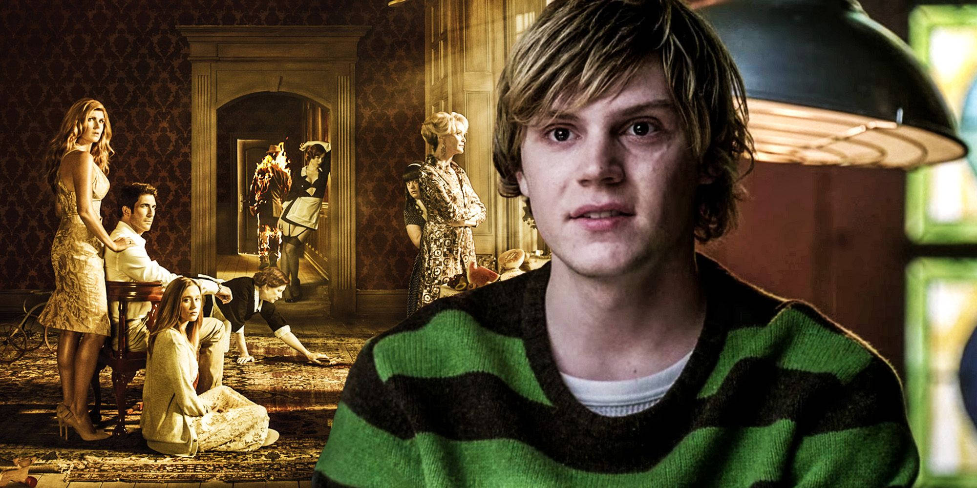 Tate Langdon, stripes sweater, green striped sweater, Full HD Desktop Wallpaper