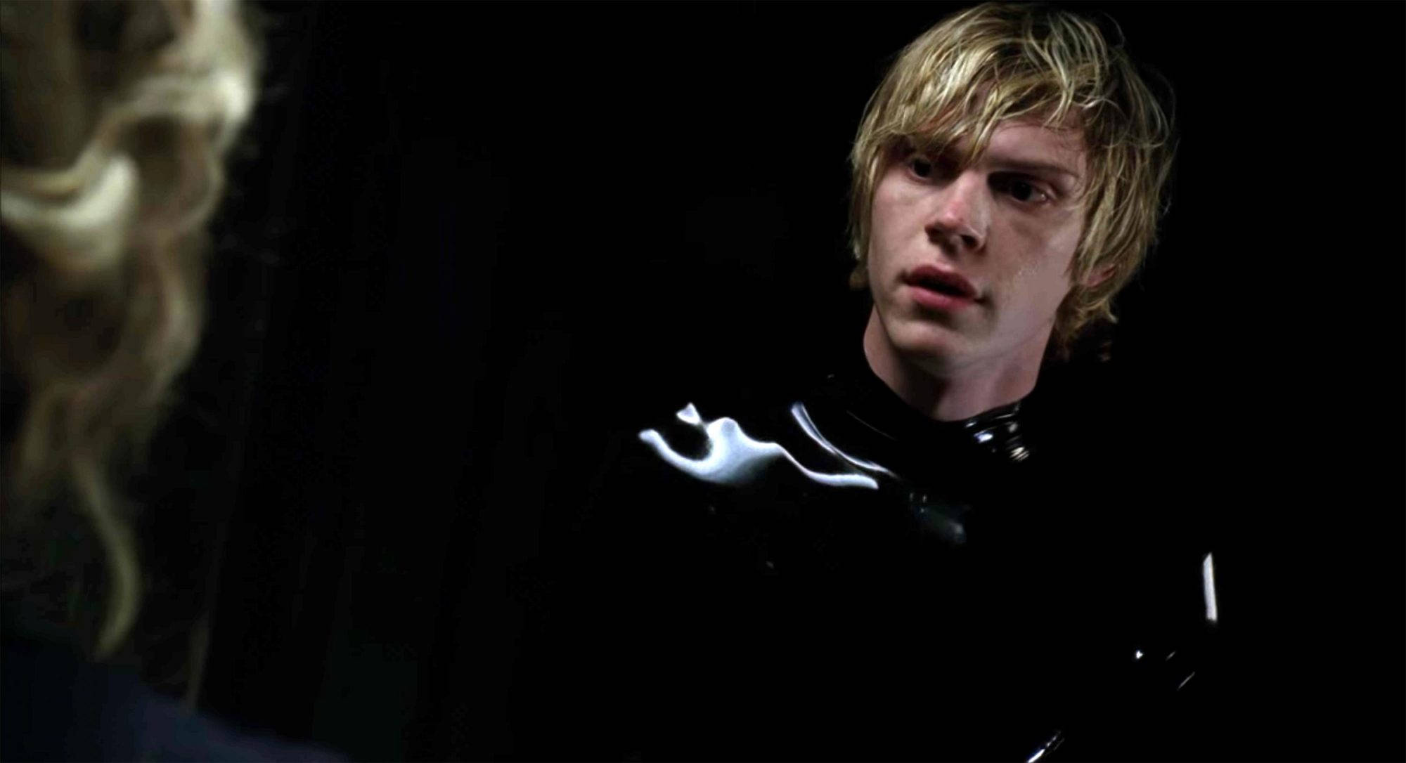 Tate Langdon, leather suit, glossy black, Full HD Desktop Wallpaper