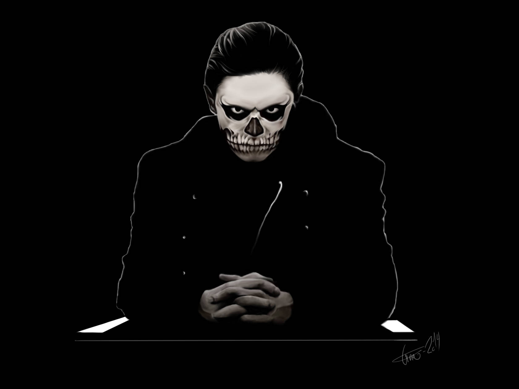 Tate Langdon, skull face, slicked-back hair, HD Desktop Wallpaper