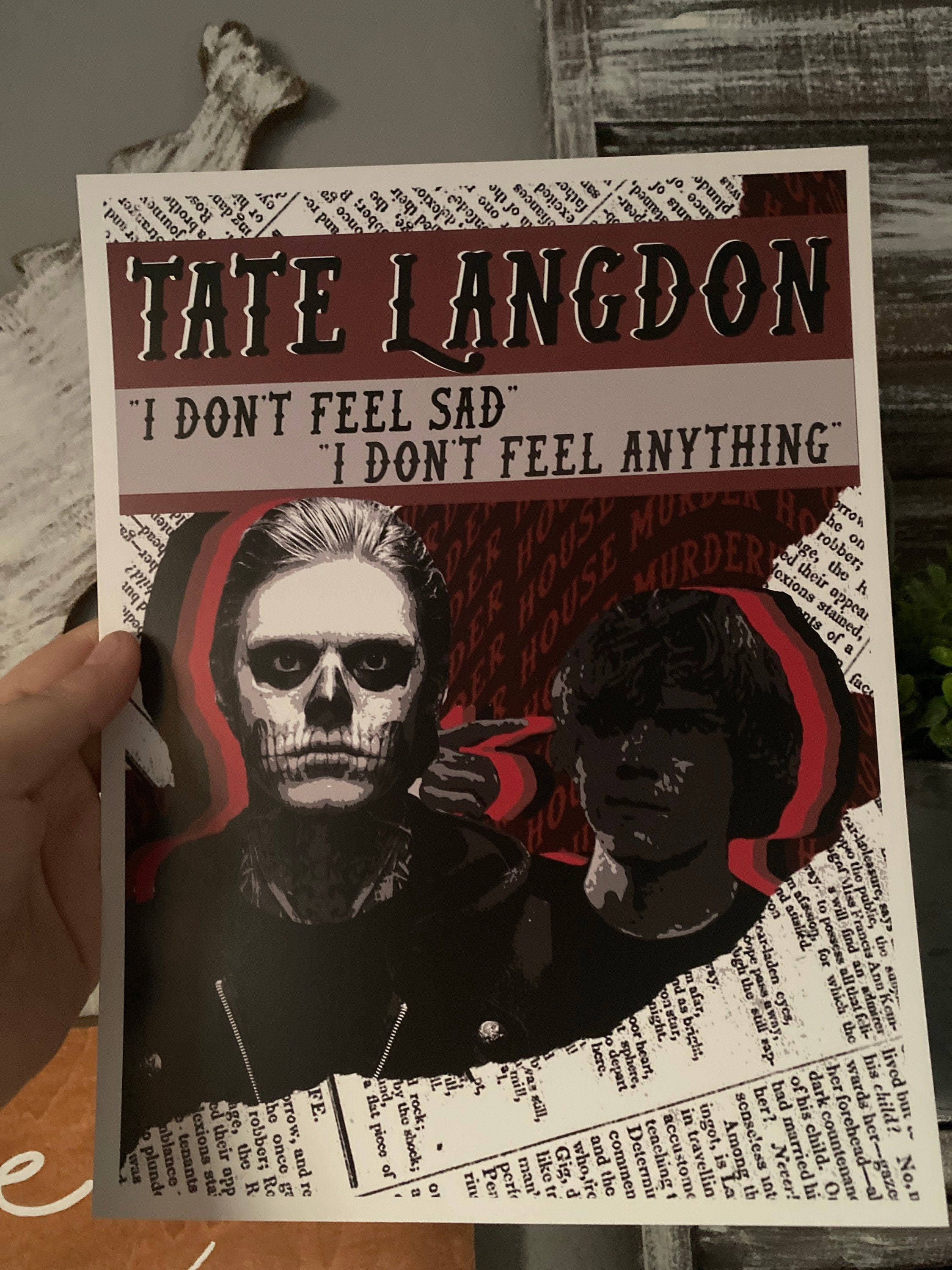 Tate Langdon, skull face, text quotes, 2K Phone Wallpaper