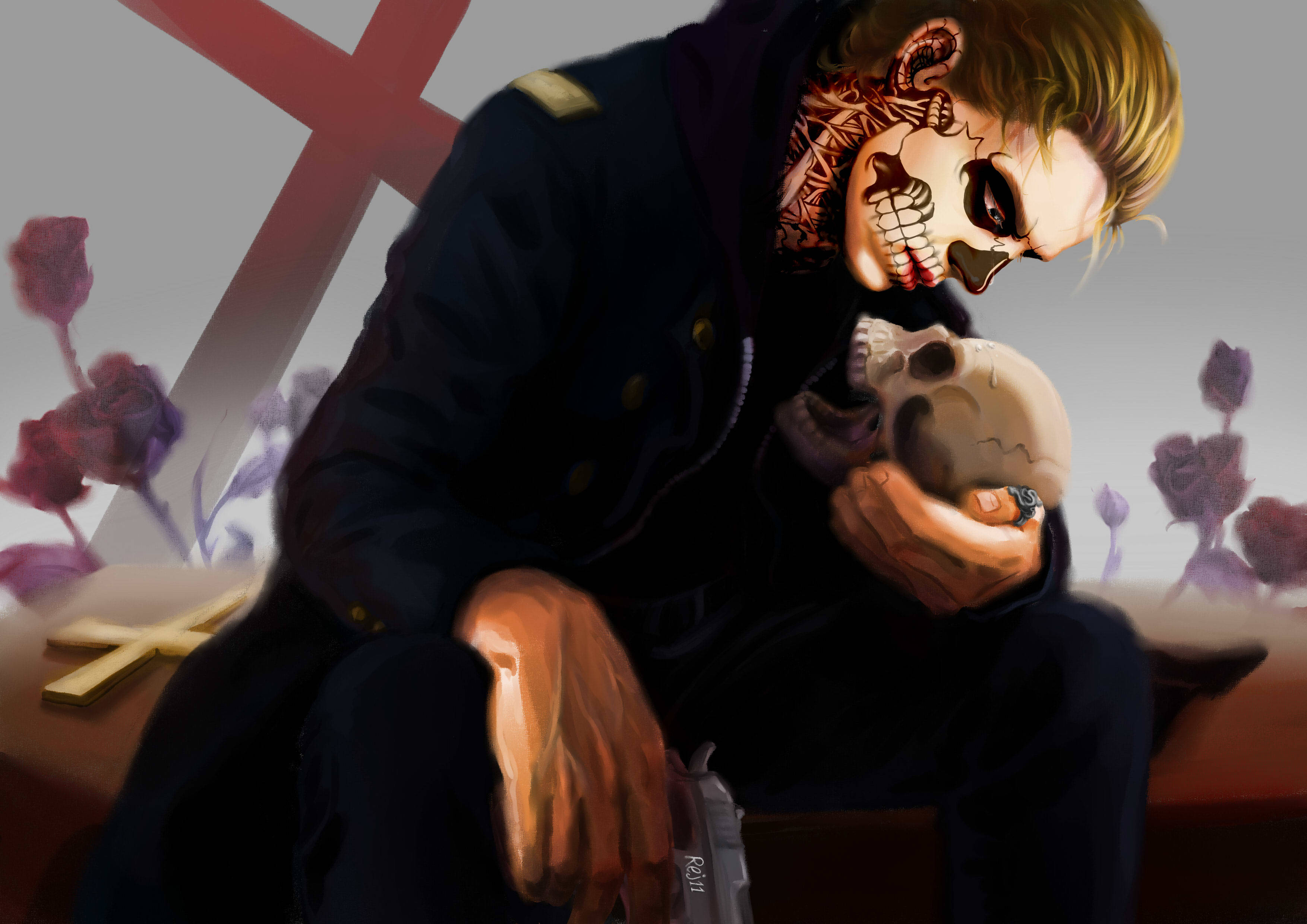 Tate Langdon, skull, dark coat, 2K Desktop Wallpaper