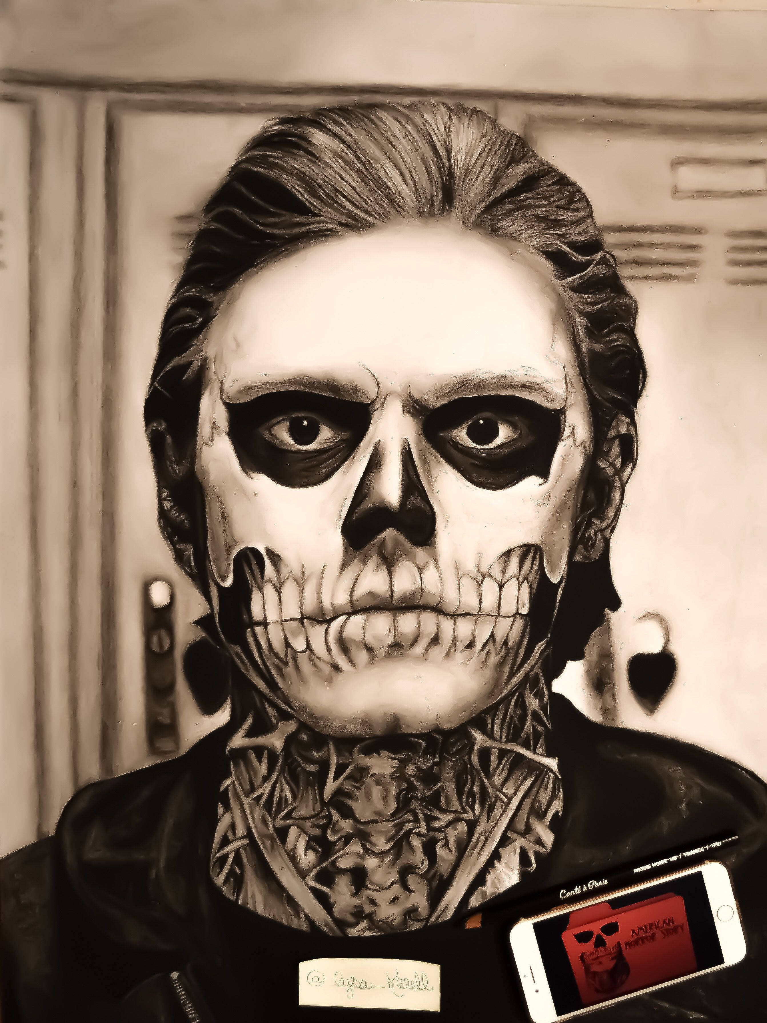 Tate Langdon, bone tattoo, skull makeup, 2K Phone Wallpaper